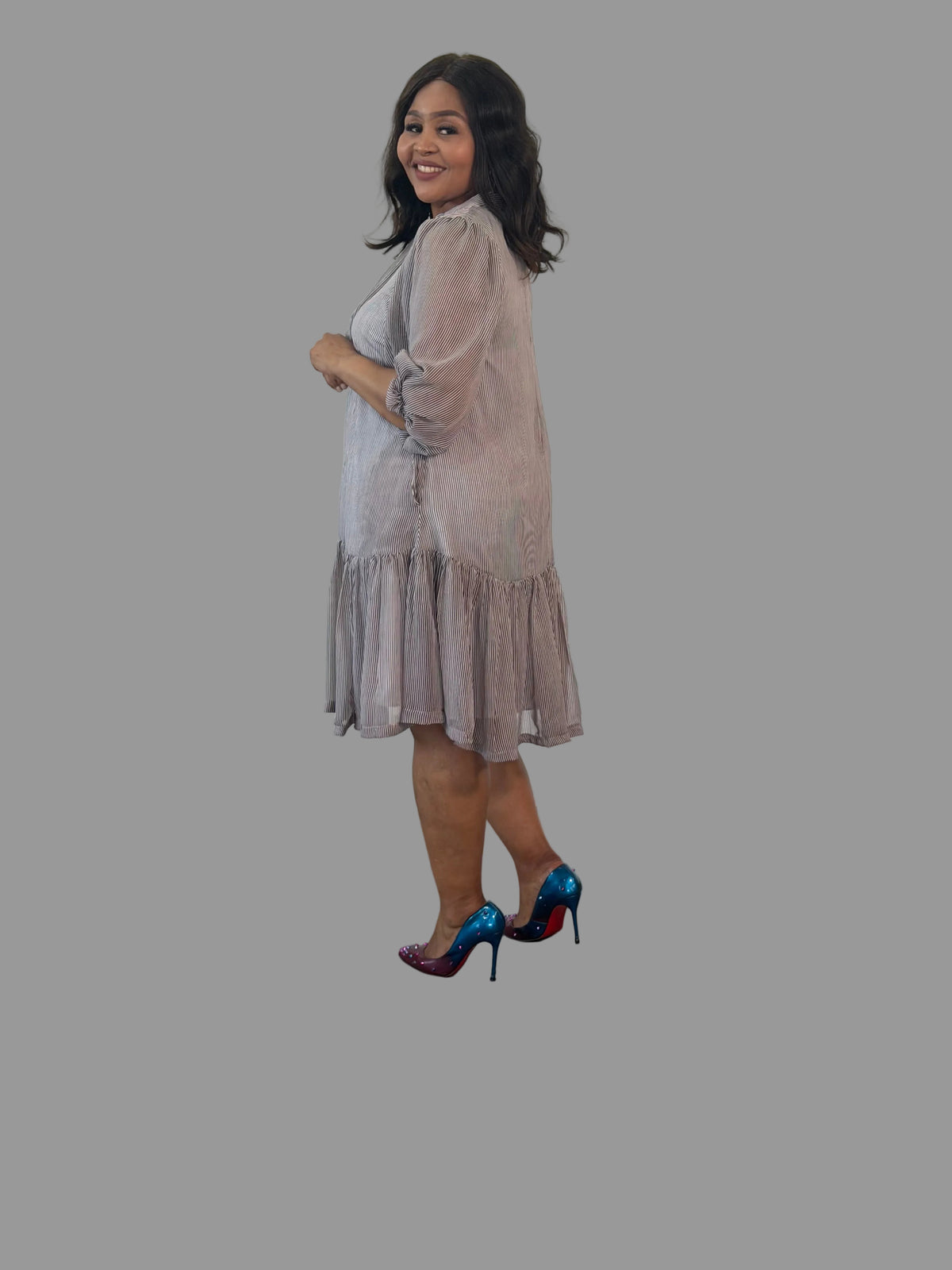 Brown/White Striped Nolan Midi Dress FR1197