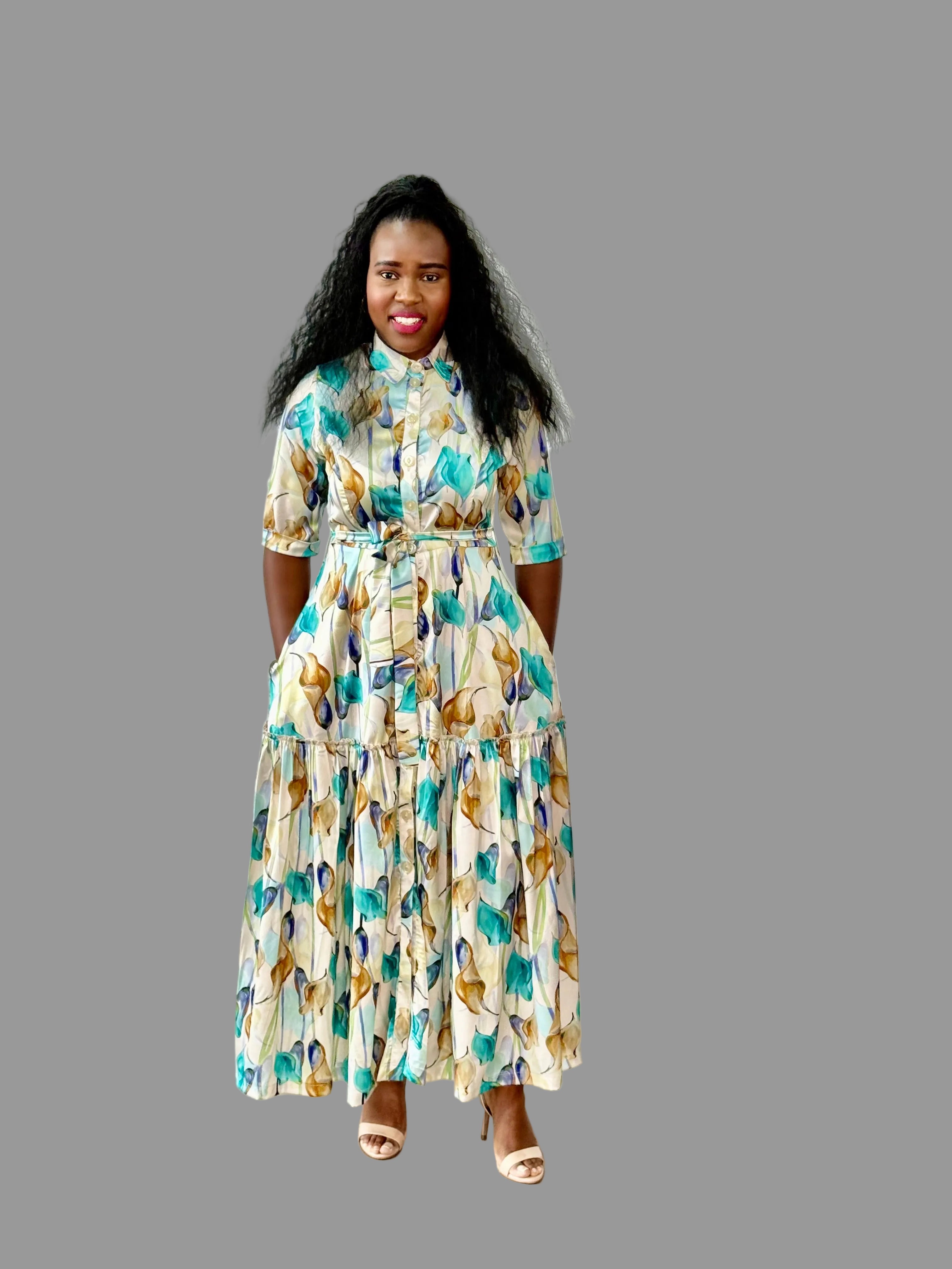 CREAM/GREEN GIPSY SHIRT DRESS FR1131