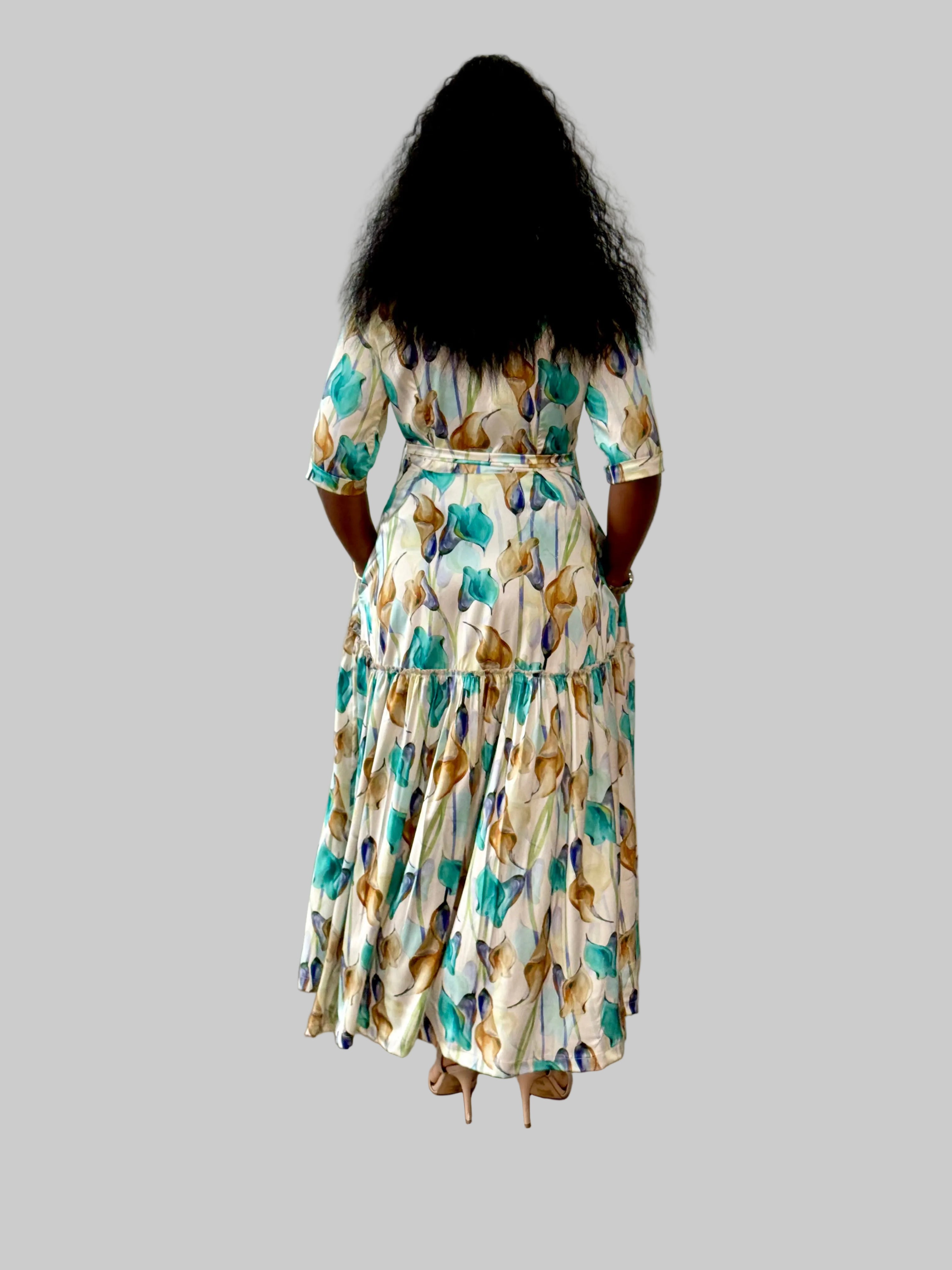 CREAM/GREEN GIPSY SHIRT DRESS FR1131