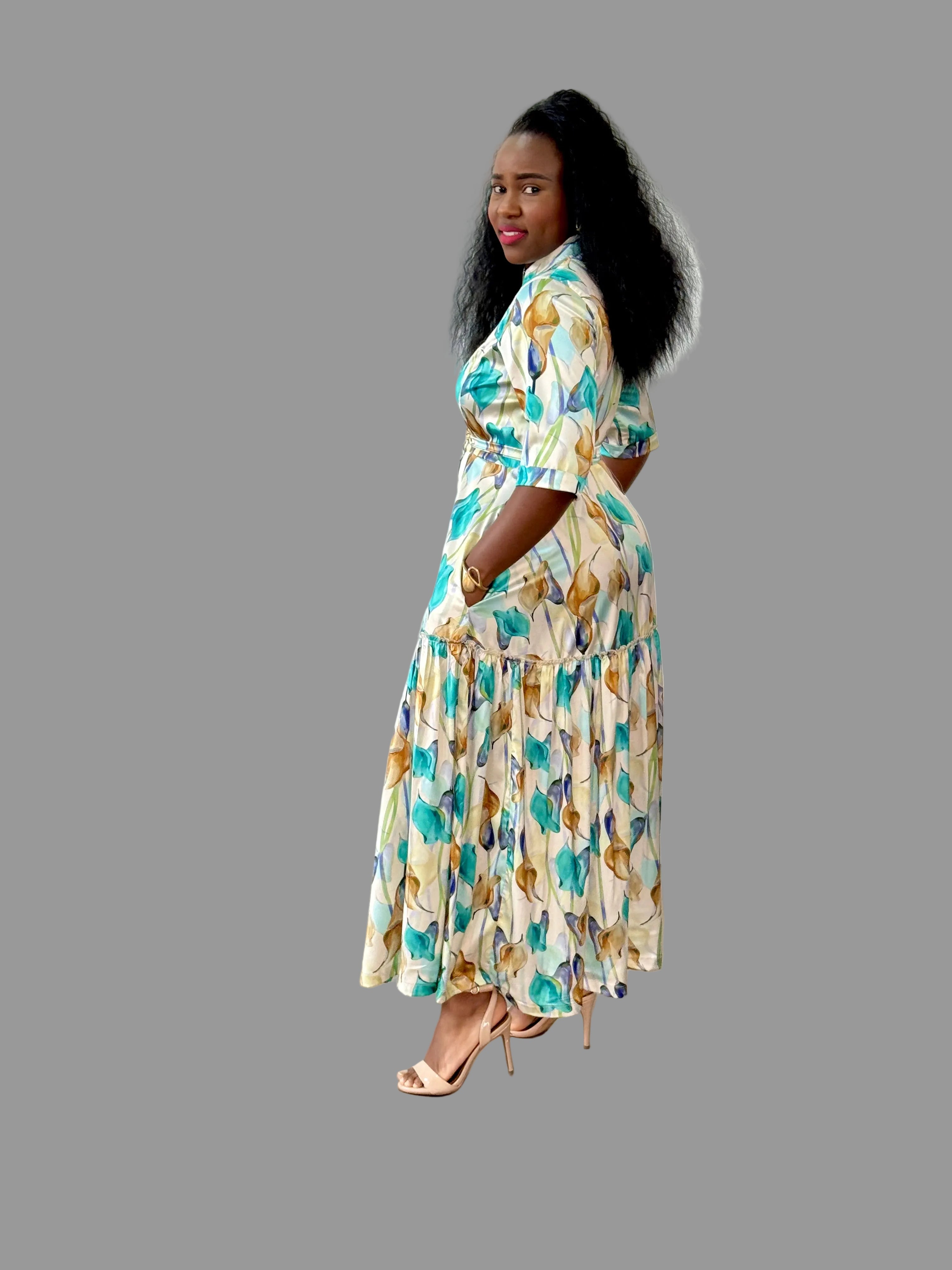 CREAM/GREEN GIPSY SHIRT DRESS FR1131