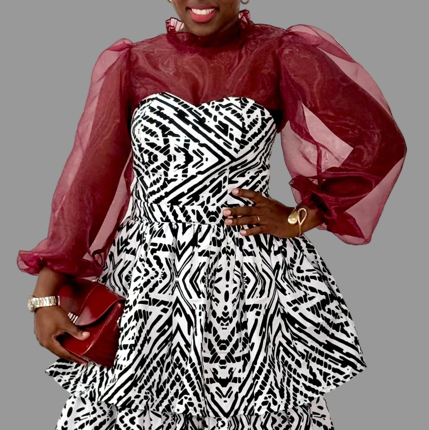 Set of Ankara Black/White/Maroon Ankara Bustier FRA101