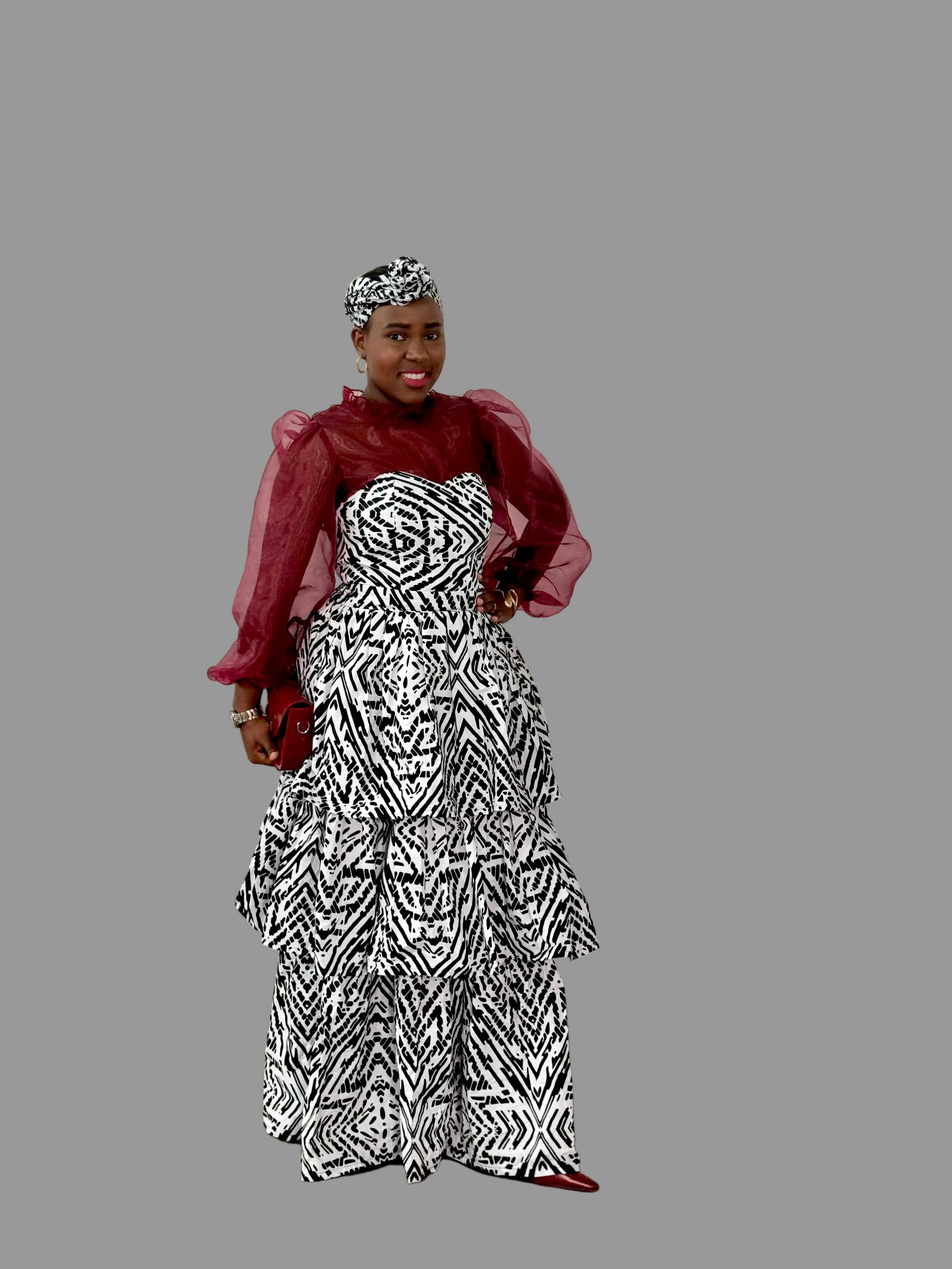 Set of Ankara Black/White/Maroon Ankara Bustier FRA101