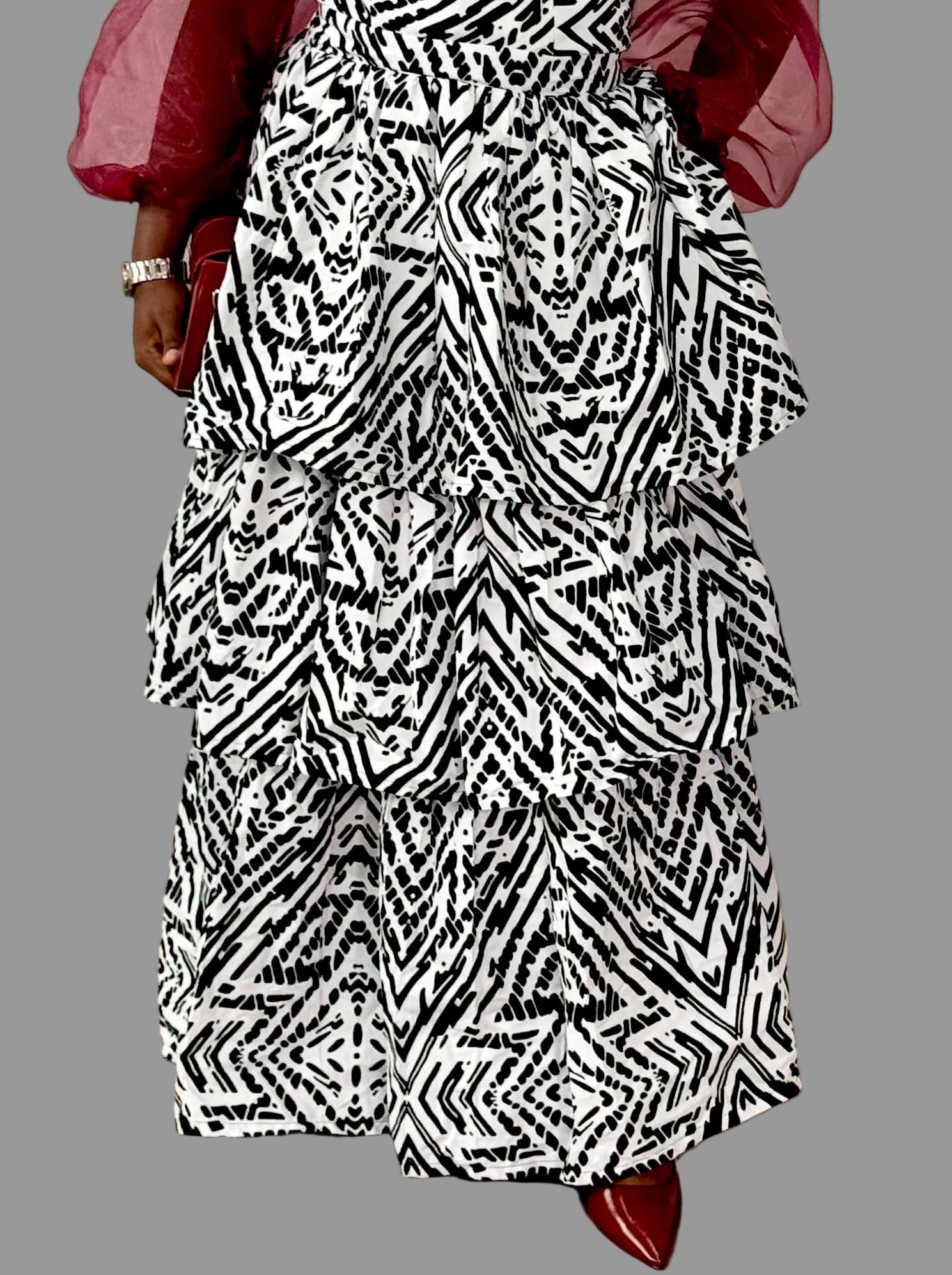 Set of Ankara Black/White/Maroon Ankara Bustier FRA101