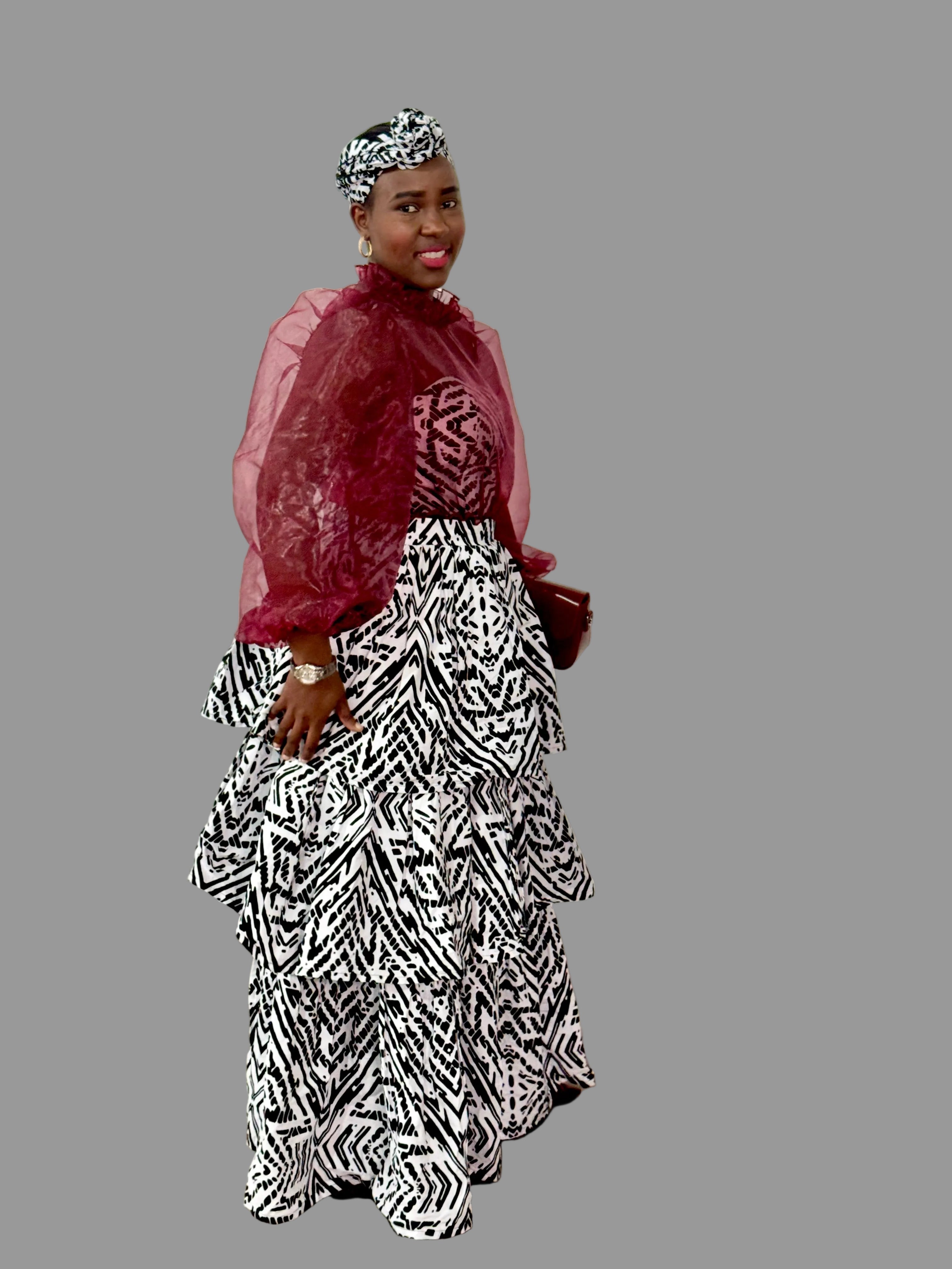 Set of Ankara Black/White/Maroon Ankara Bustier FRA101