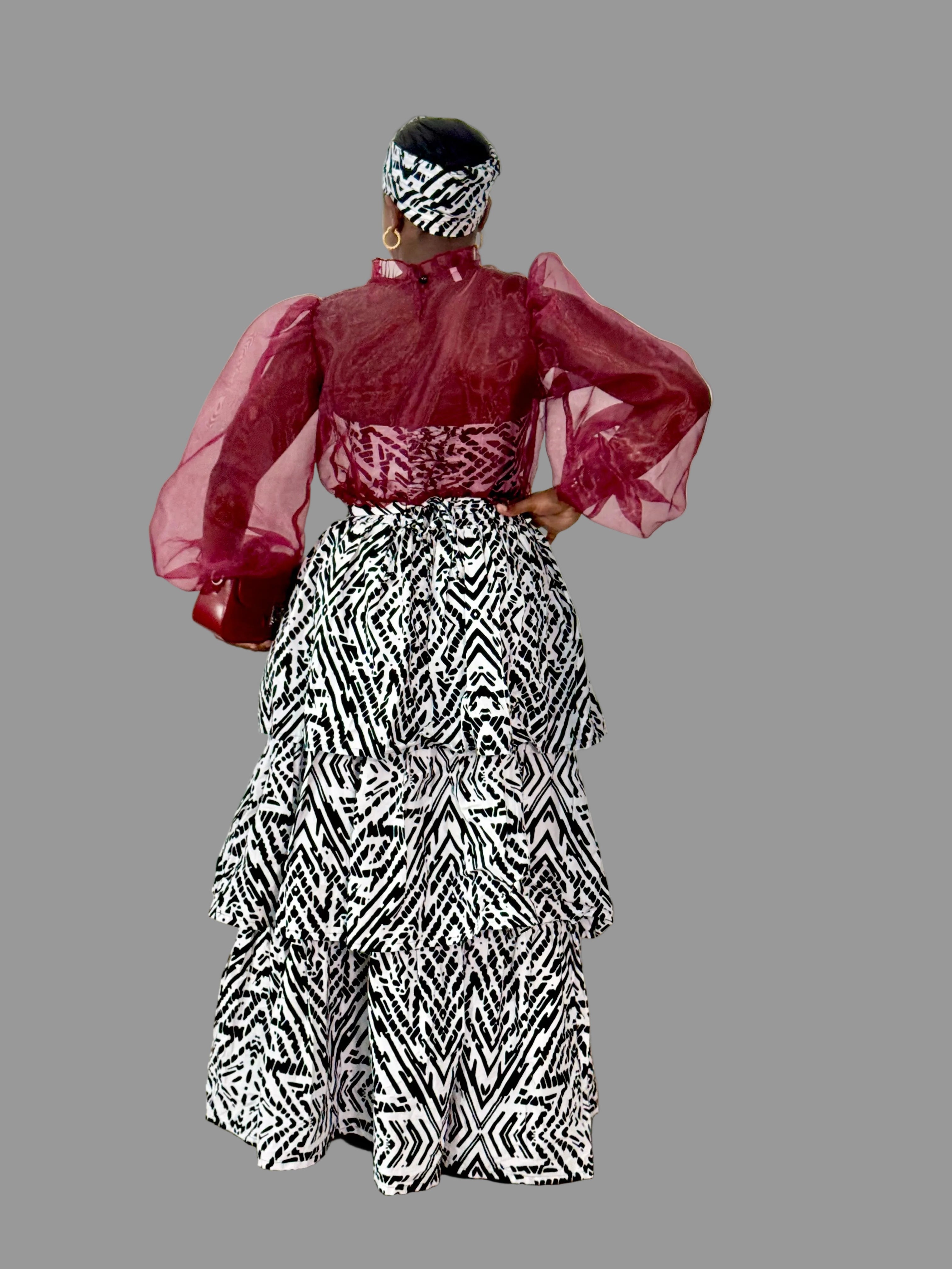 Set of Ankara Black/White/Maroon Ankara Bustier FRA101