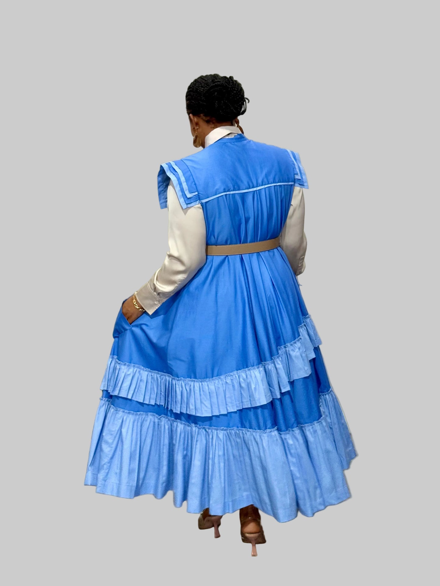 FR1094 BLUE/STONE MAXI FRILLED NAOMI DRESS