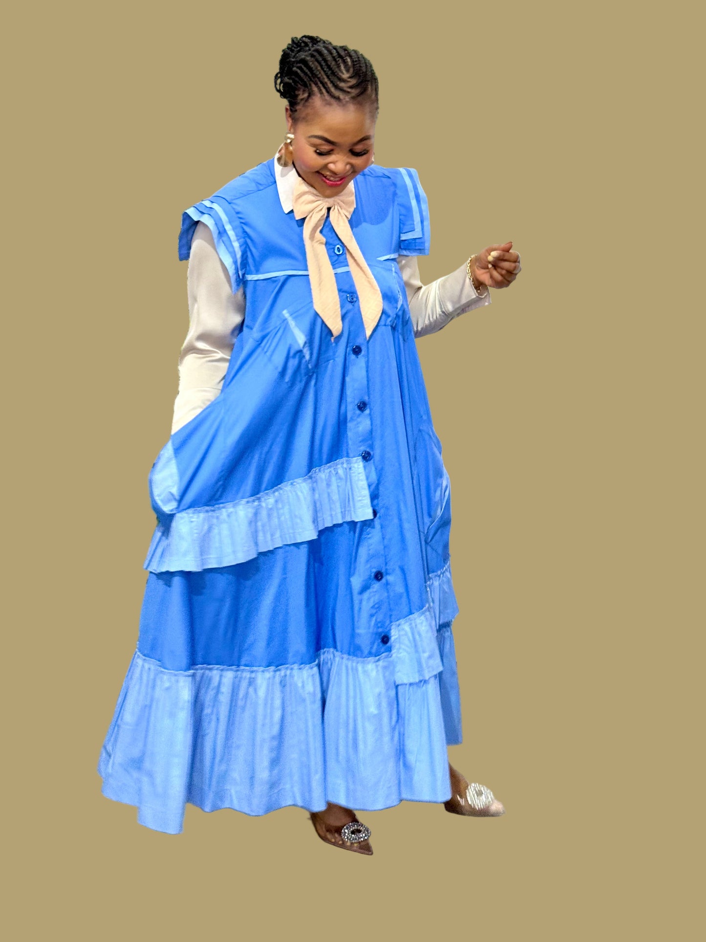 FR1094 BLUE/STONE MAXI FRILLED NAOMI DRESS