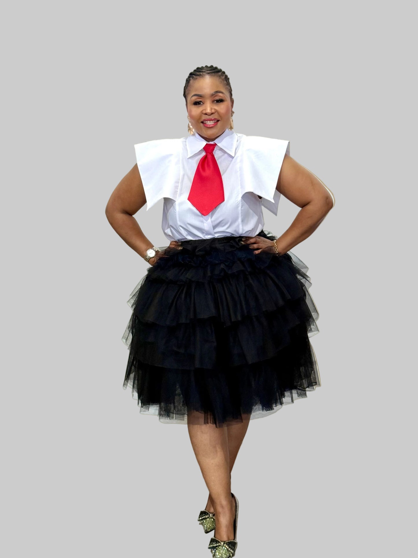 FR1093 WHITE TOP AND RED TIE