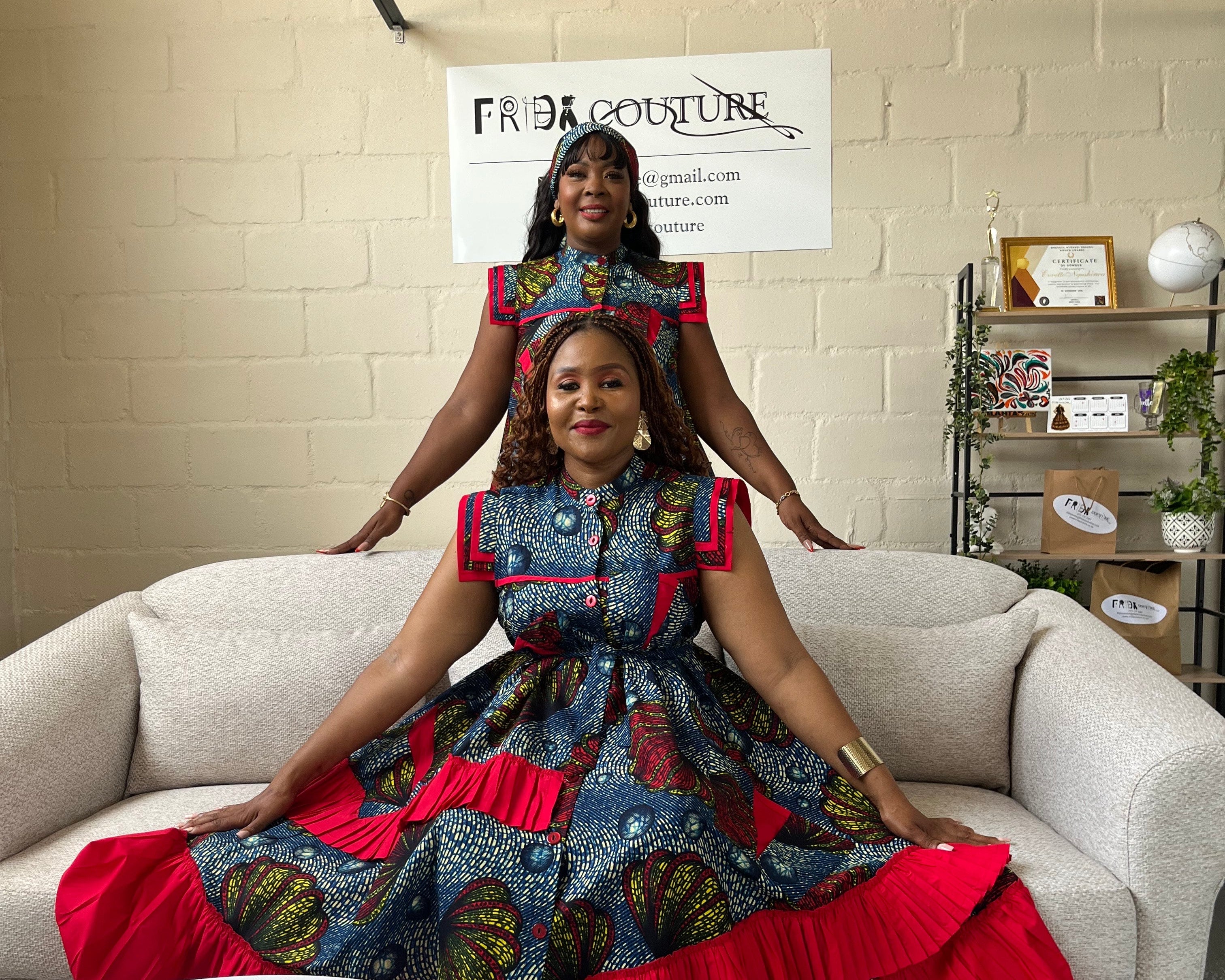 FRA96 BLUE/RED ANKARA MAXI FRILLED NAOMI DRESS