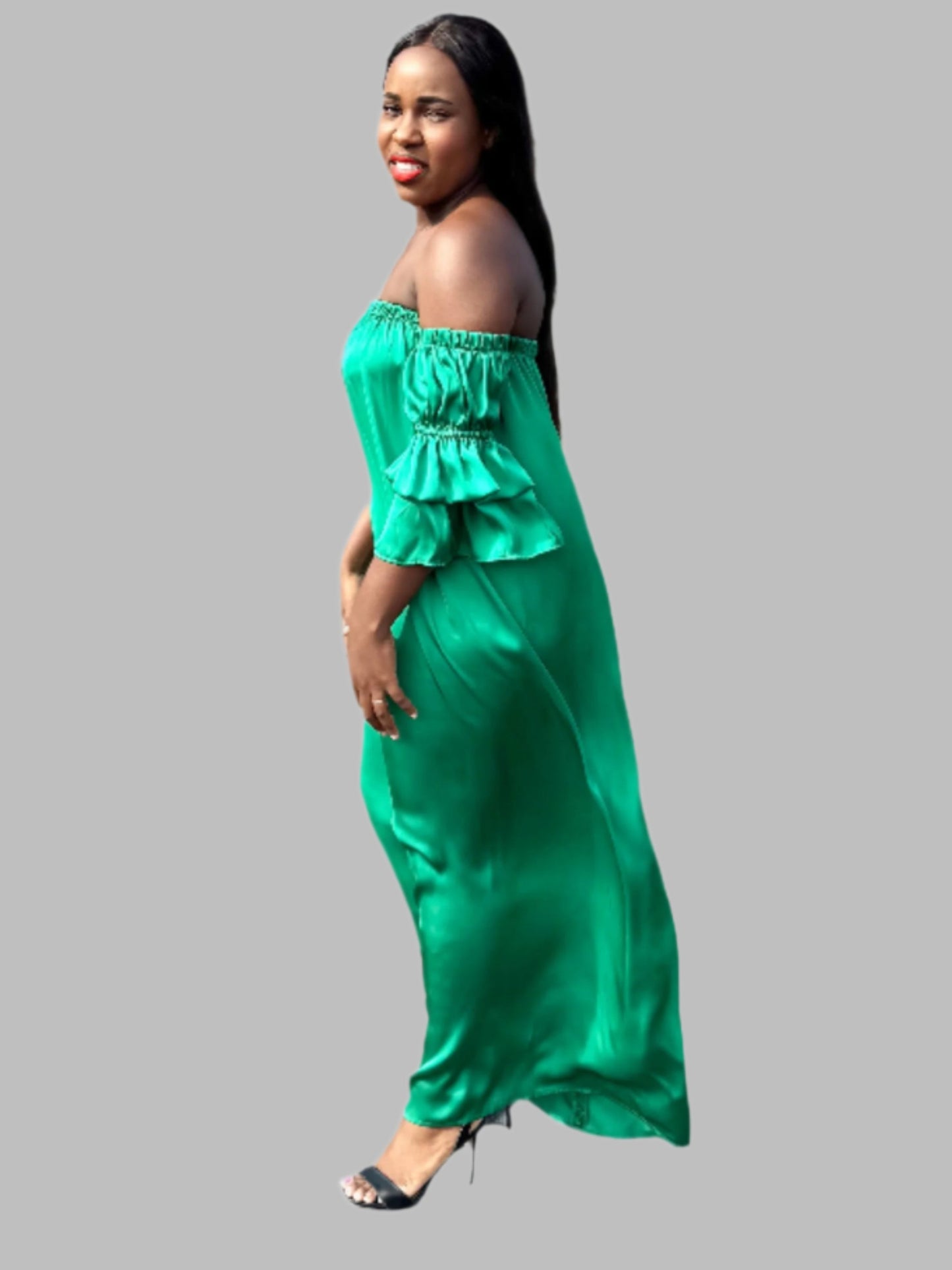 GREEN OFF SHOULDER MAXI DRESS