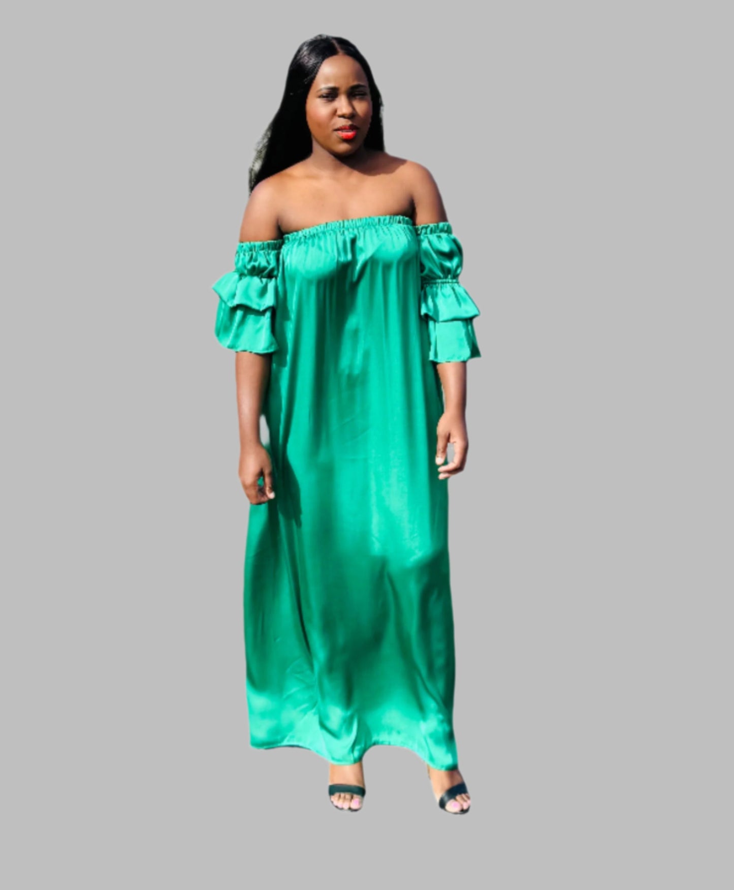 GREEN OFF SHOULDER MAXI DRESS