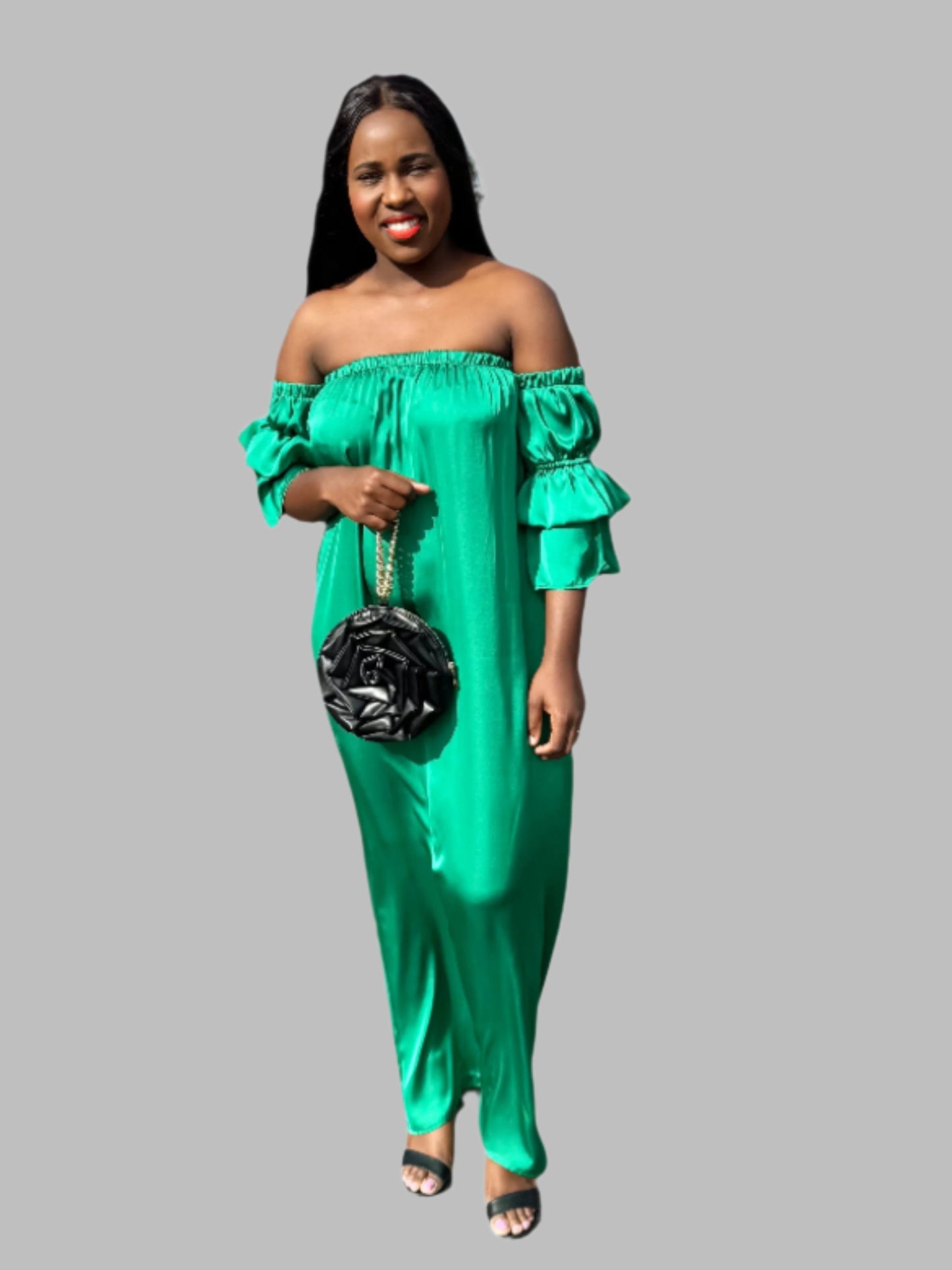 GREEN OFF SHOULDER MAXI DRESS