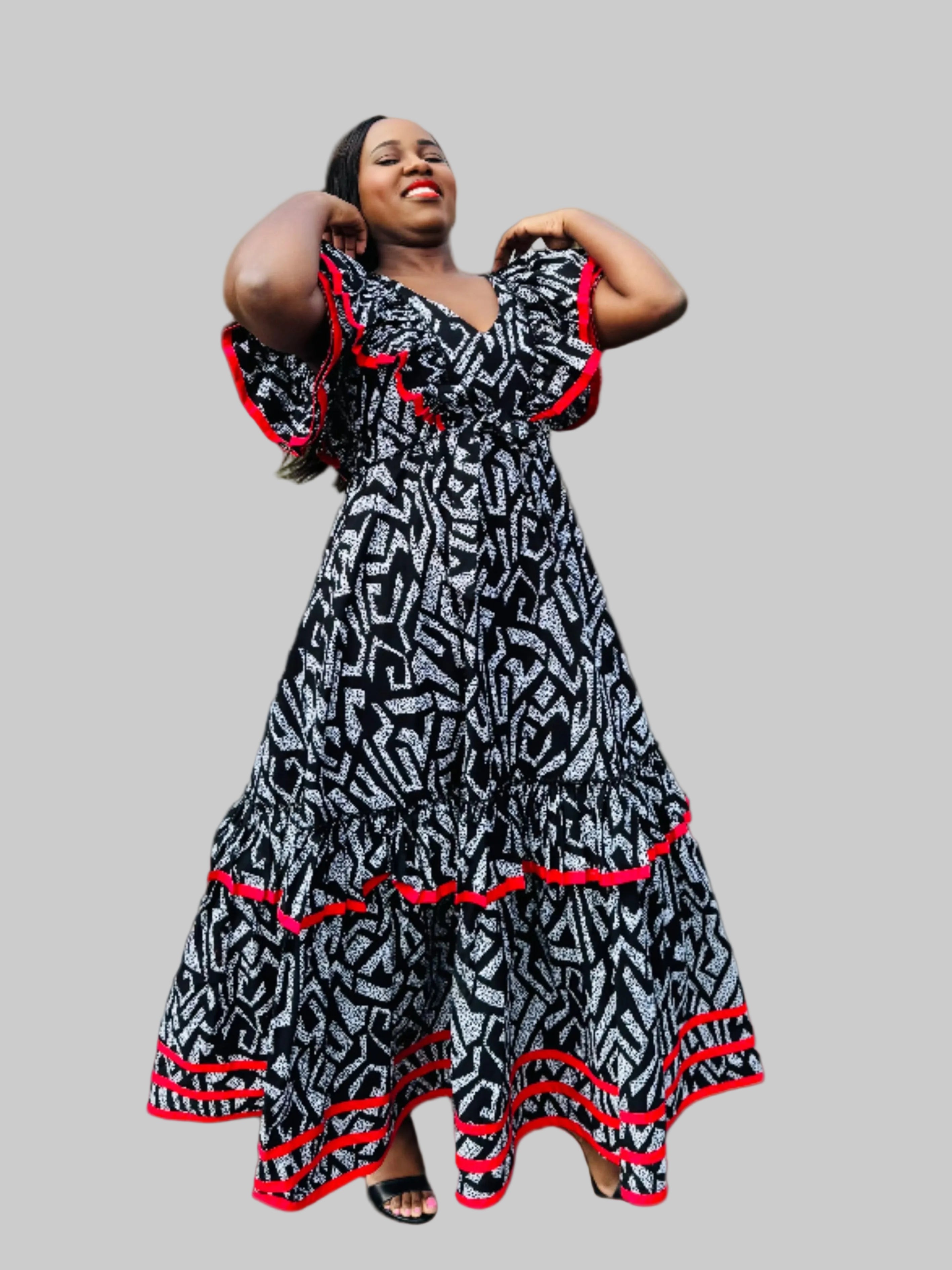 FRA81 BLACK/ WHITE MAXI CONTRASTED DRESS