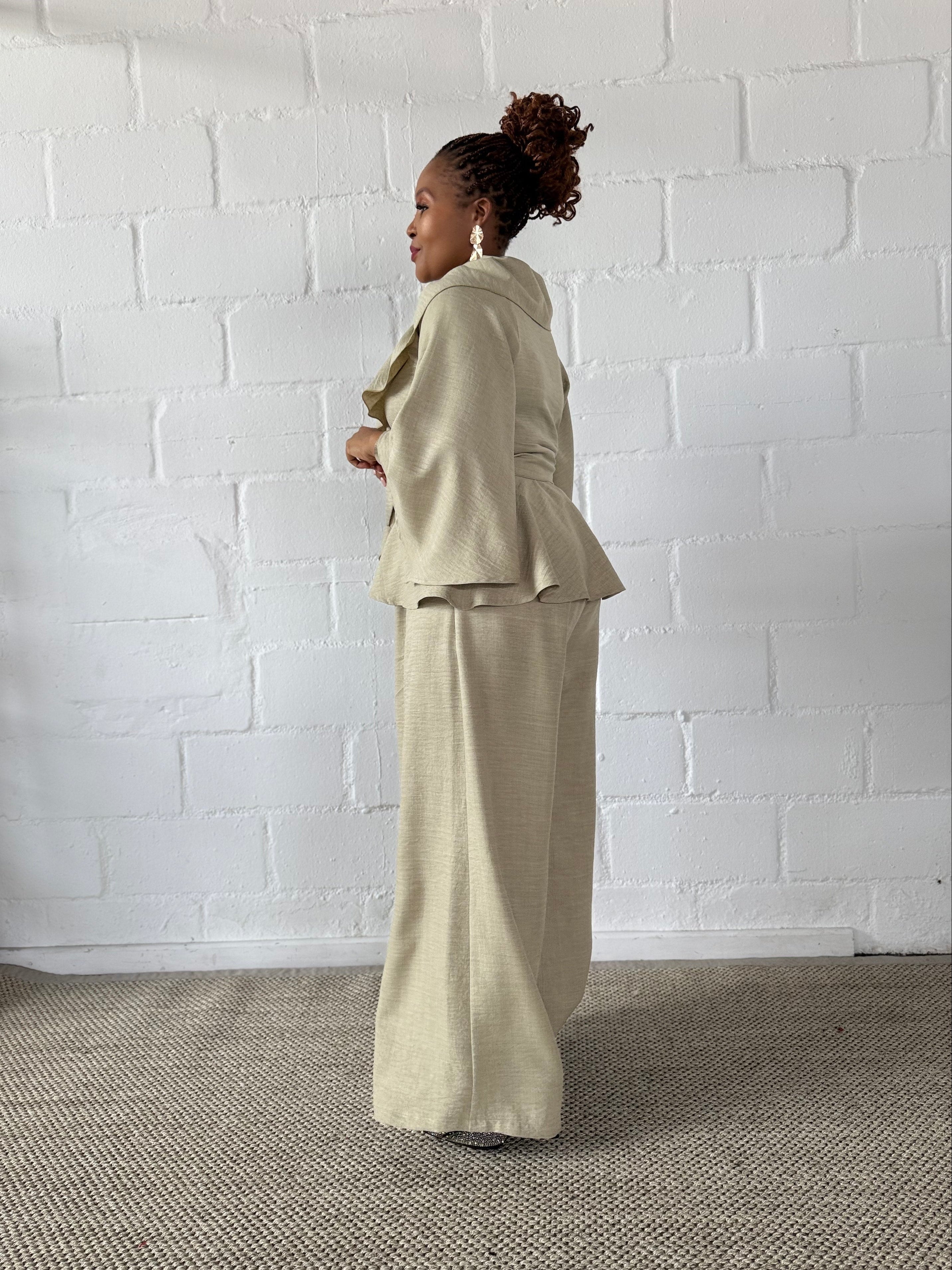 FR1107 SET OF WIDE PANTS & CROSSOVER COLLAR TOP