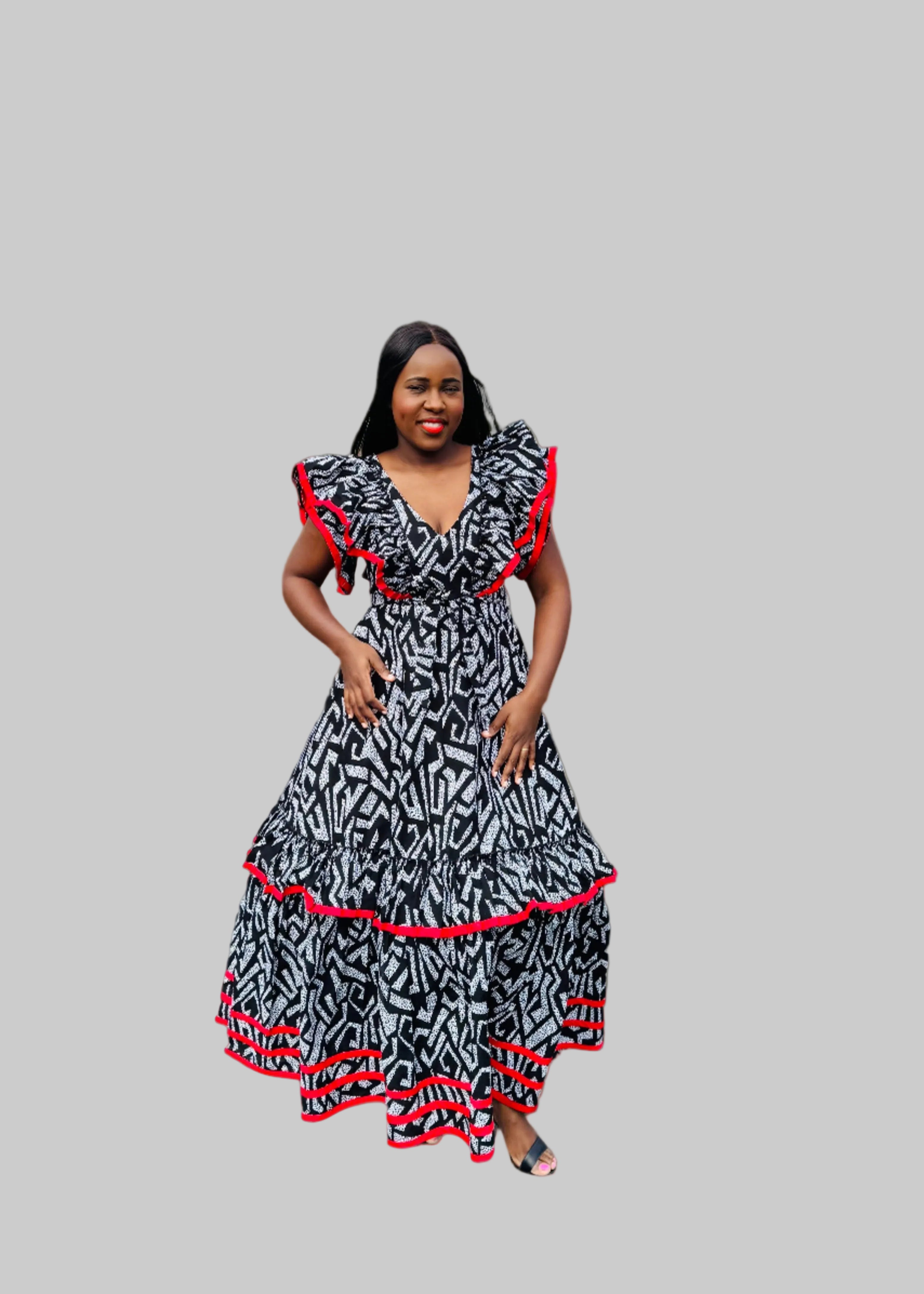 FRA81 BLACK/ WHITE MAXI CONTRASTED DRESS