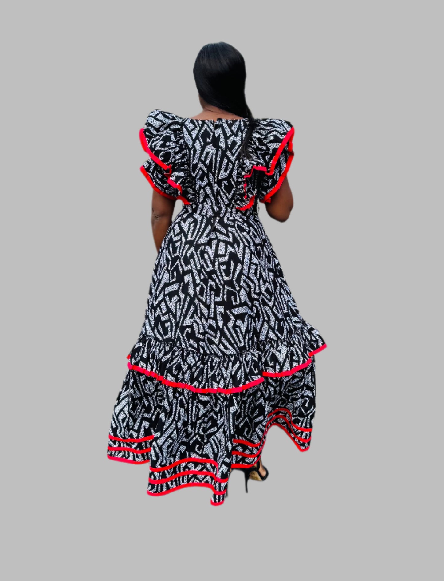 FRA81 BLACK/ WHITE MAXI CONTRASTED DRESS