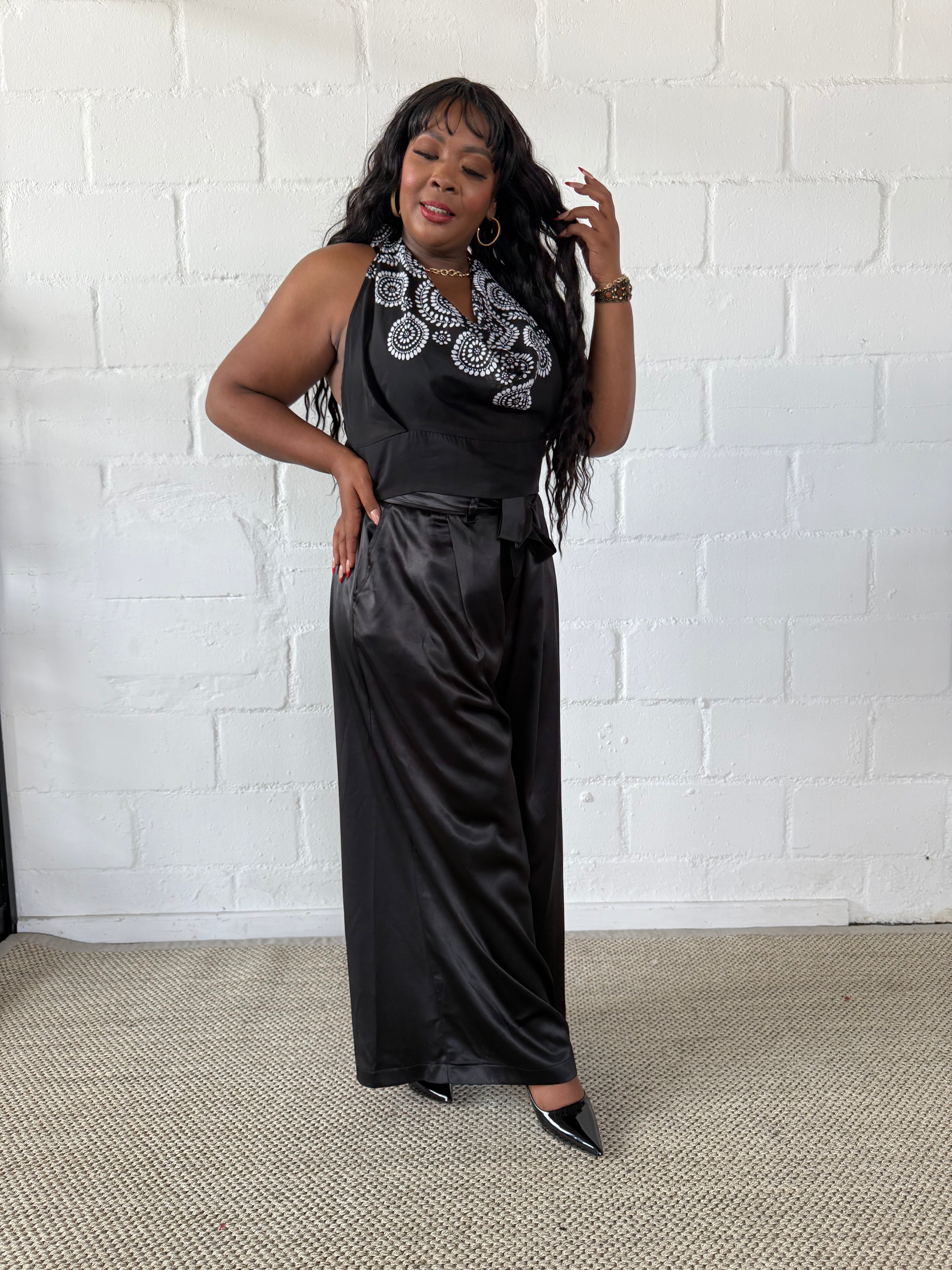 FR1101 BLACK MILANO WIDE LEG PANTS