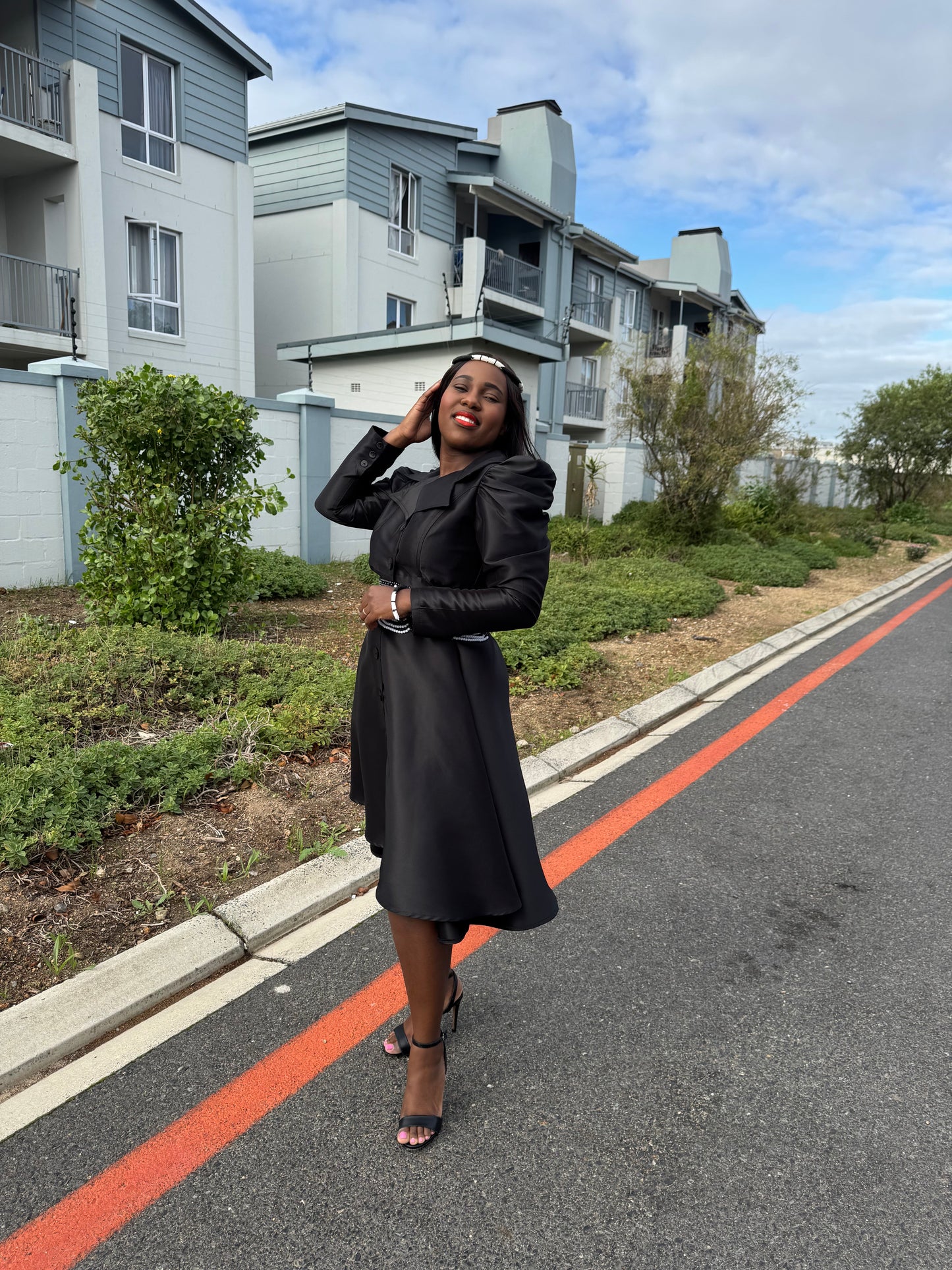 FR1065 BLACK LONG SLEEVED DUCHESS DRESS