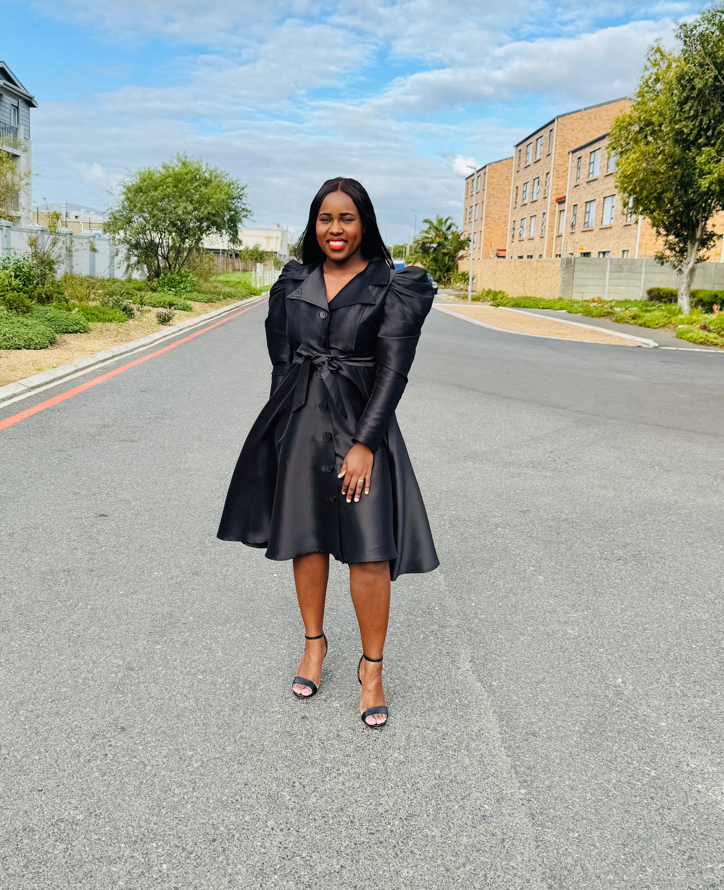FR1065 BLACK LONG SLEEVED DUCHESS DRESS