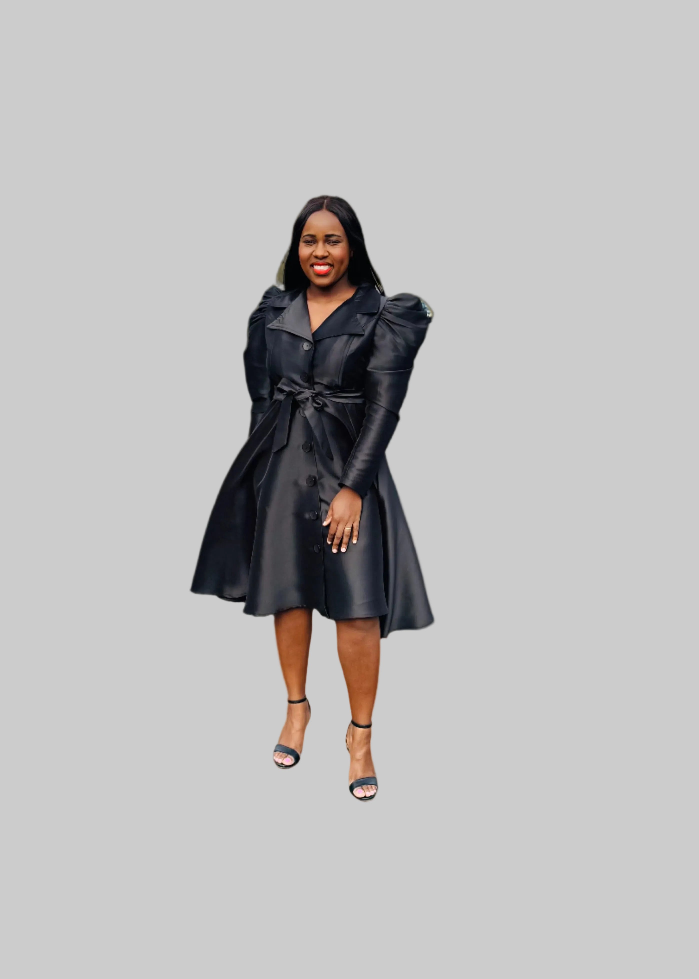 FR1065 BLACK LONG SLEEVED DUTCHESS DRESS