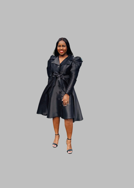 FR1065 BLACK LONG SLEEVED DUCHESS DRESS