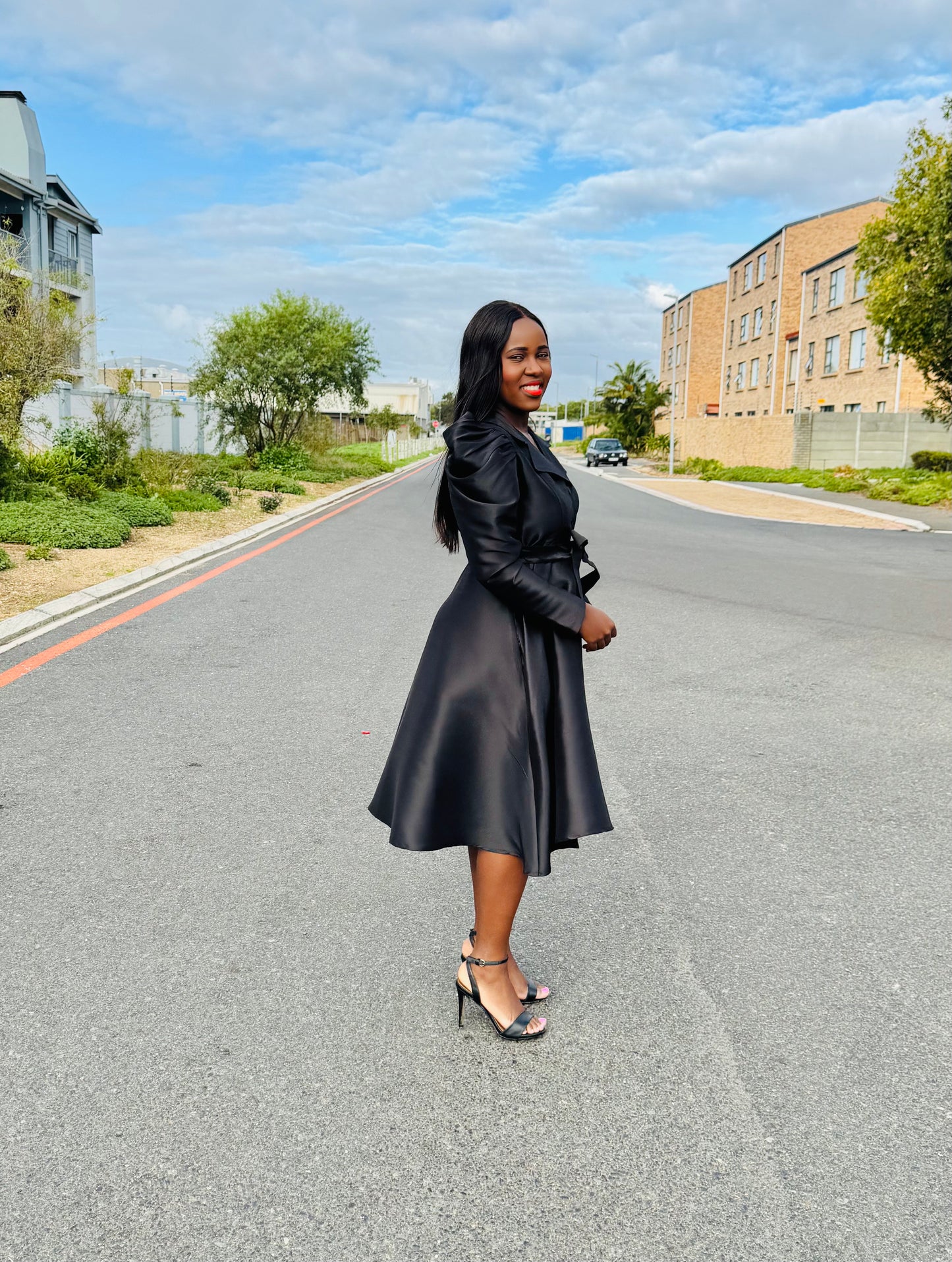 FR1065 BLACK LONG SLEEVED DUCHESS DRESS