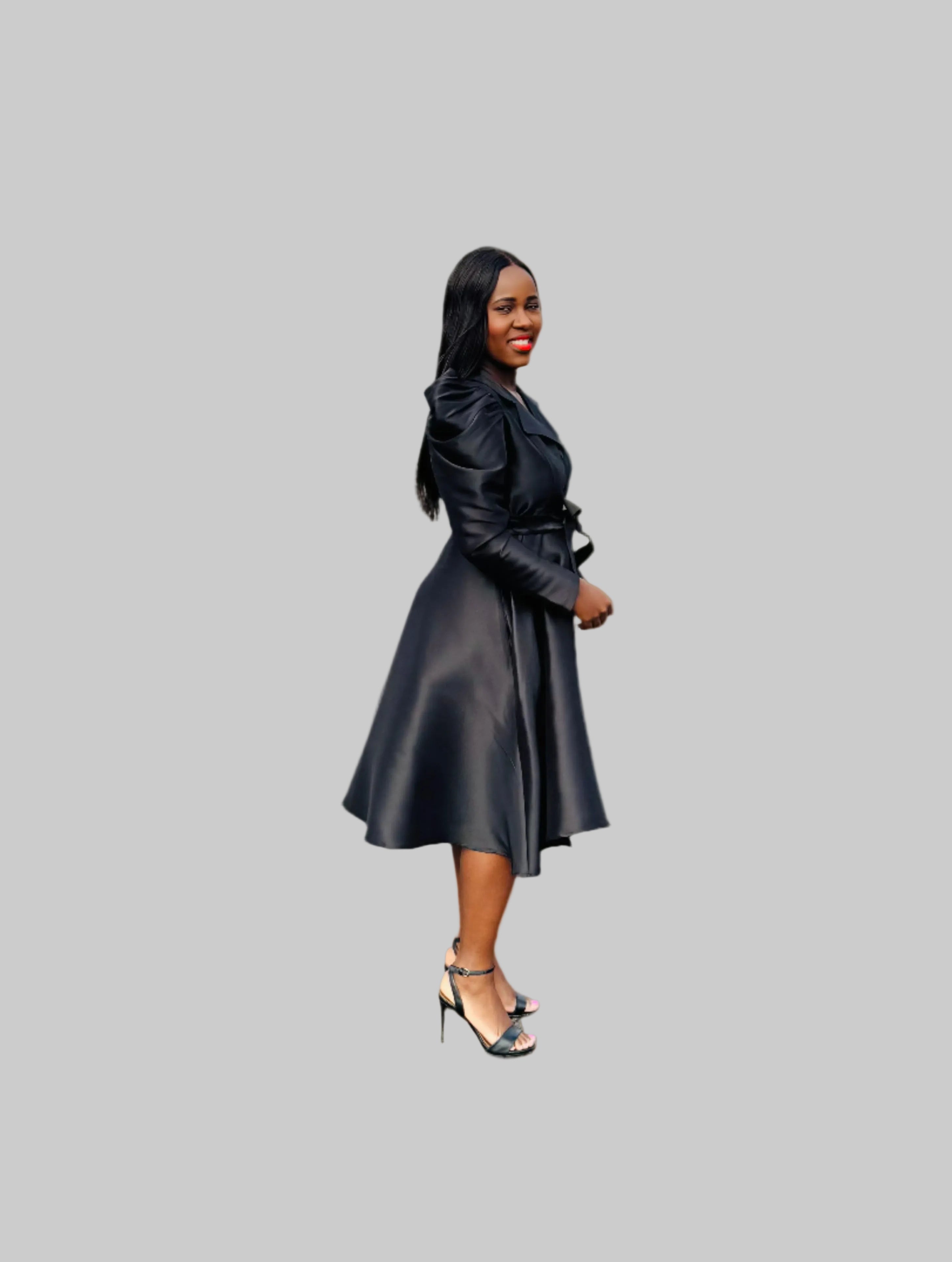 FR1065 BLACK LONG SLEEVED DUTCHESS DRESS