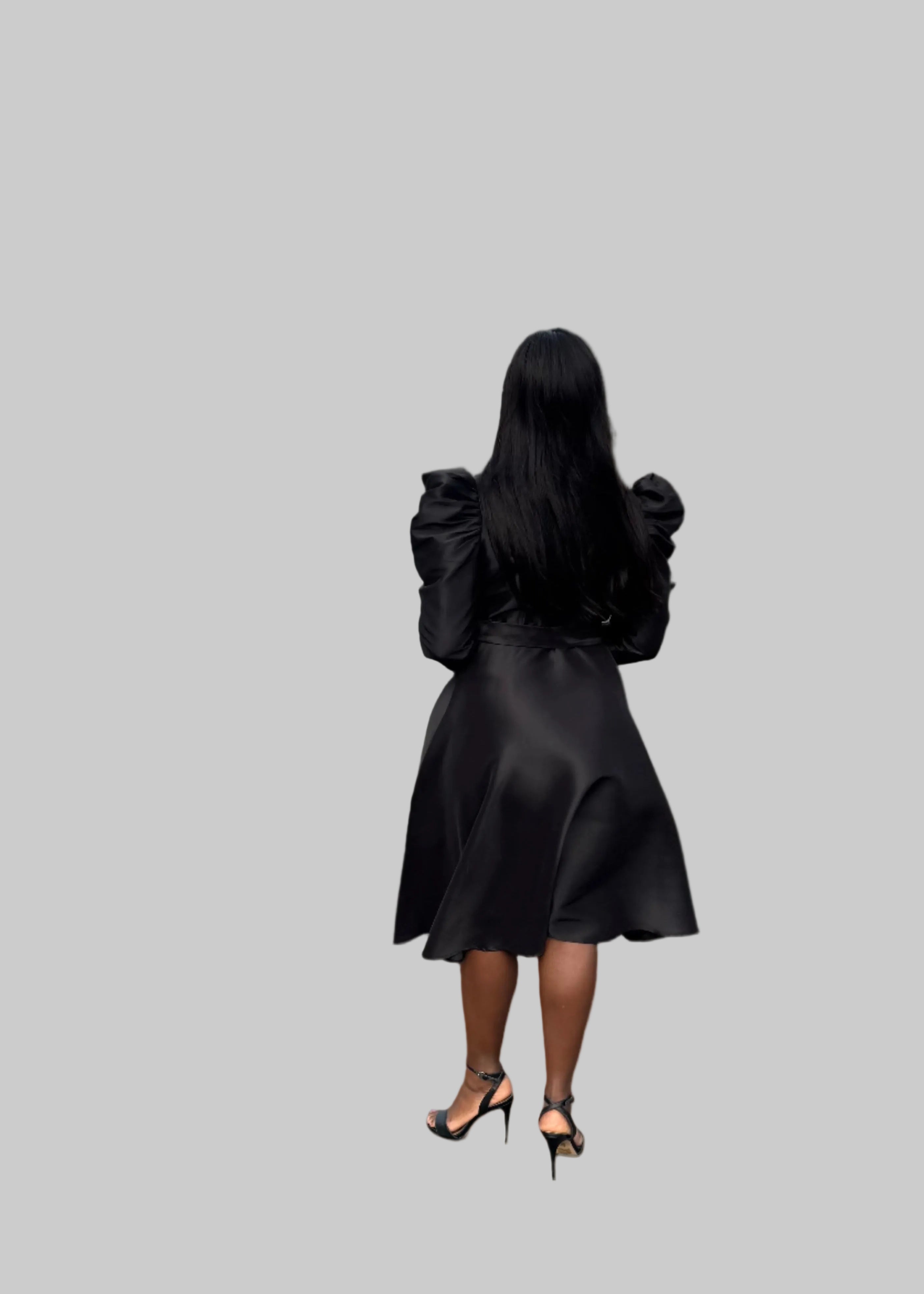 FR1065 BLACK LONG SLEEVED DUTCHESS DRESS