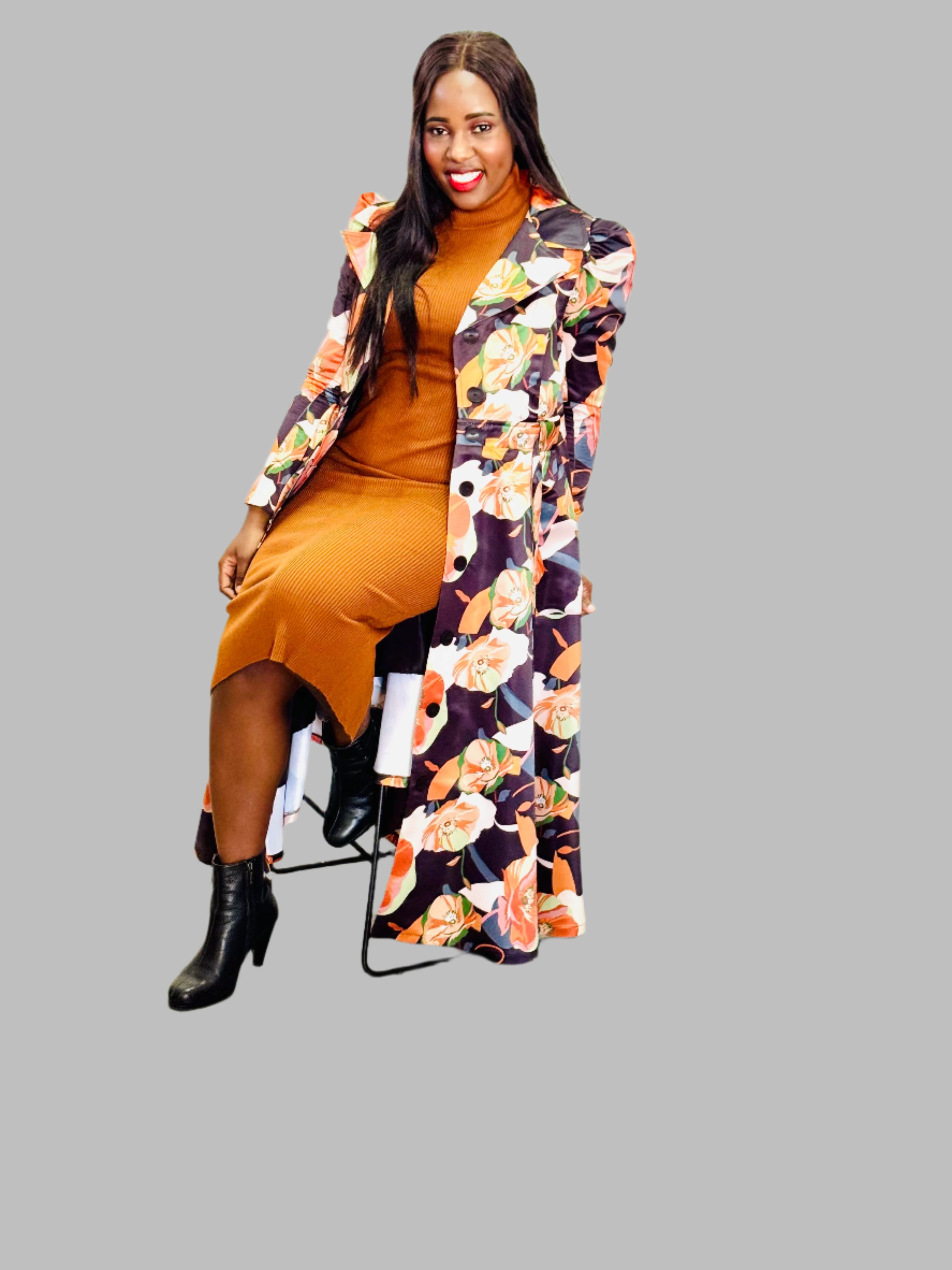 FR1069 FLORAL PRINCESS COAT DRESS