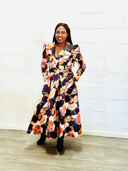FR1069 FLORAL PRINCESS COAT DRESS