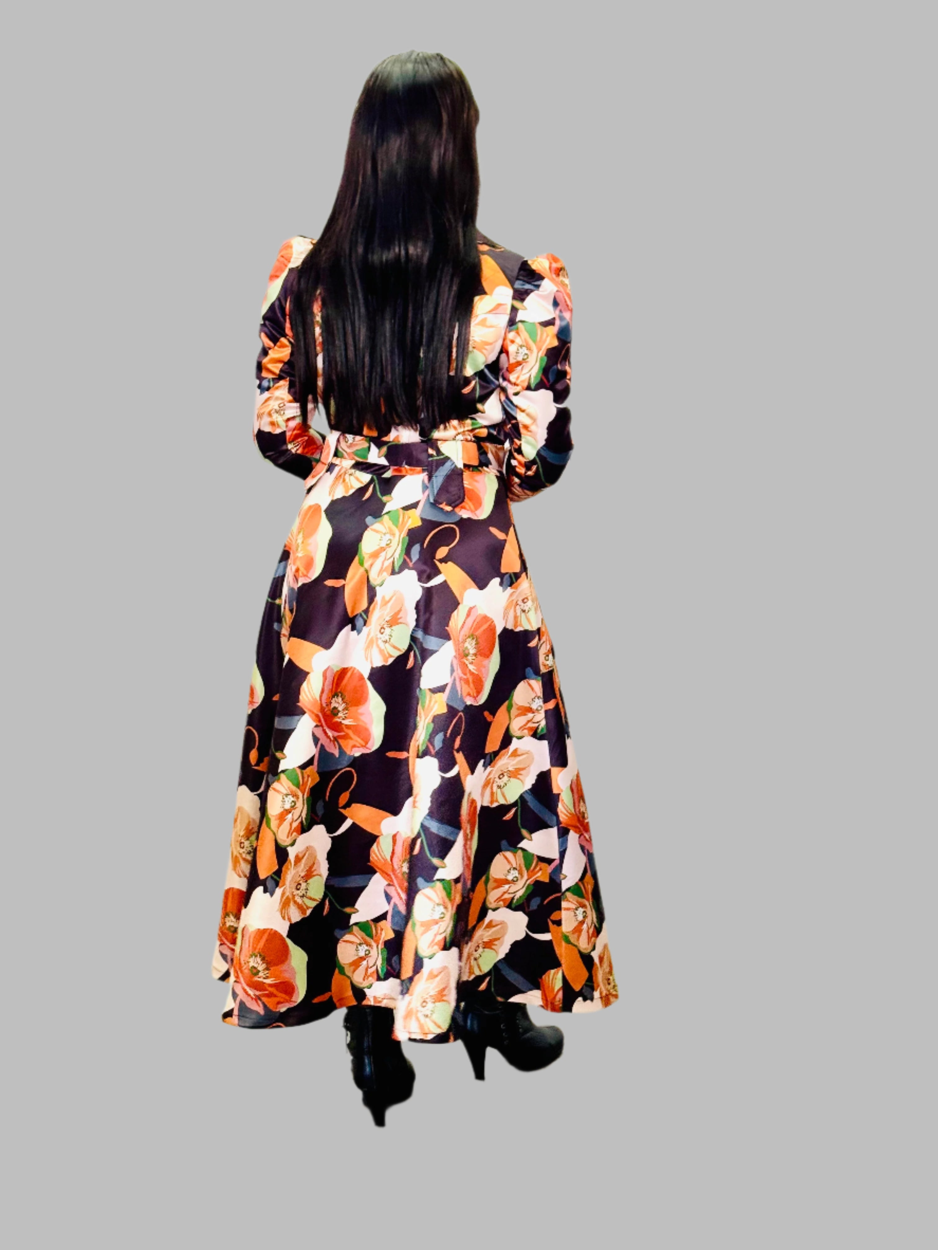 FR1069 FLORAL PRINCESS COAT DRESS