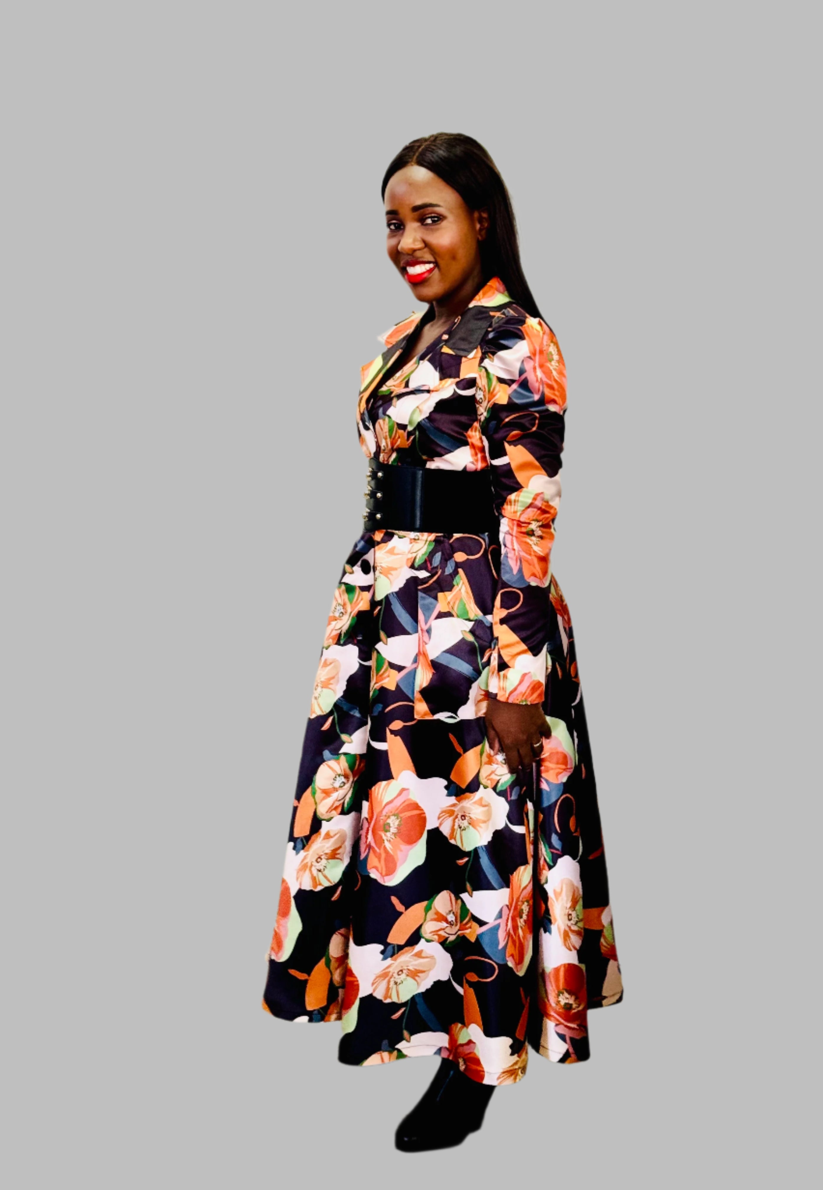 FR1069 FLORAL PRINCESS COAT DRESS