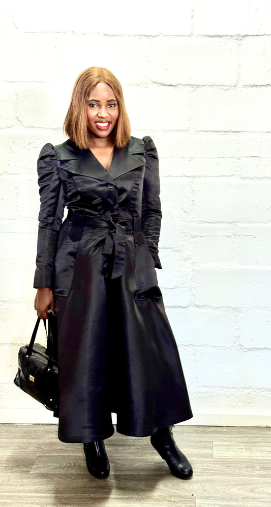 FR1068 BLACK PRINCESS COAT DRESS