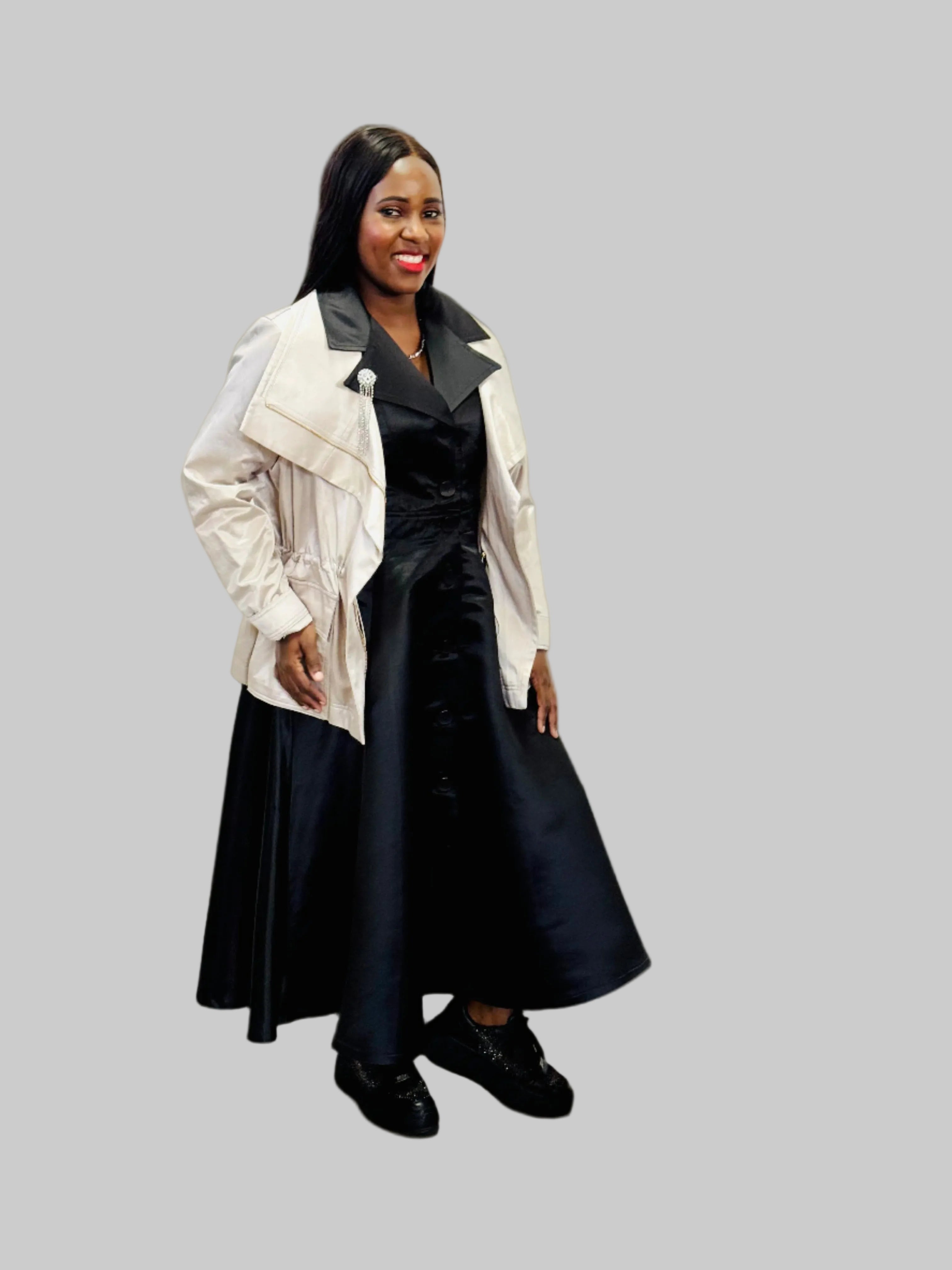 FR1068 BLACK PRINCESS COAT DRESS