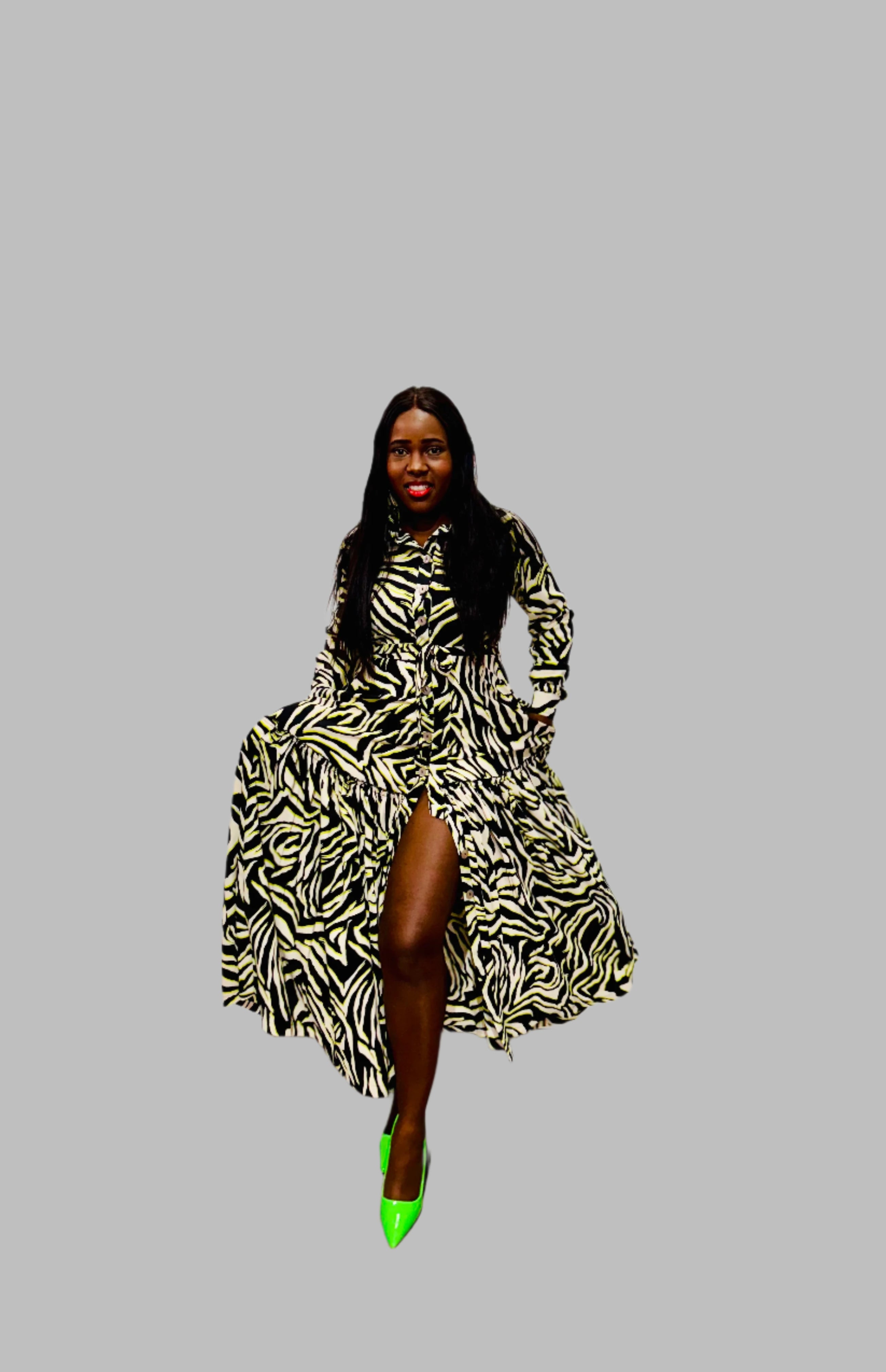 FR1072  BLACK/CREAM ANIMAL PRINT GIPSY DRESS