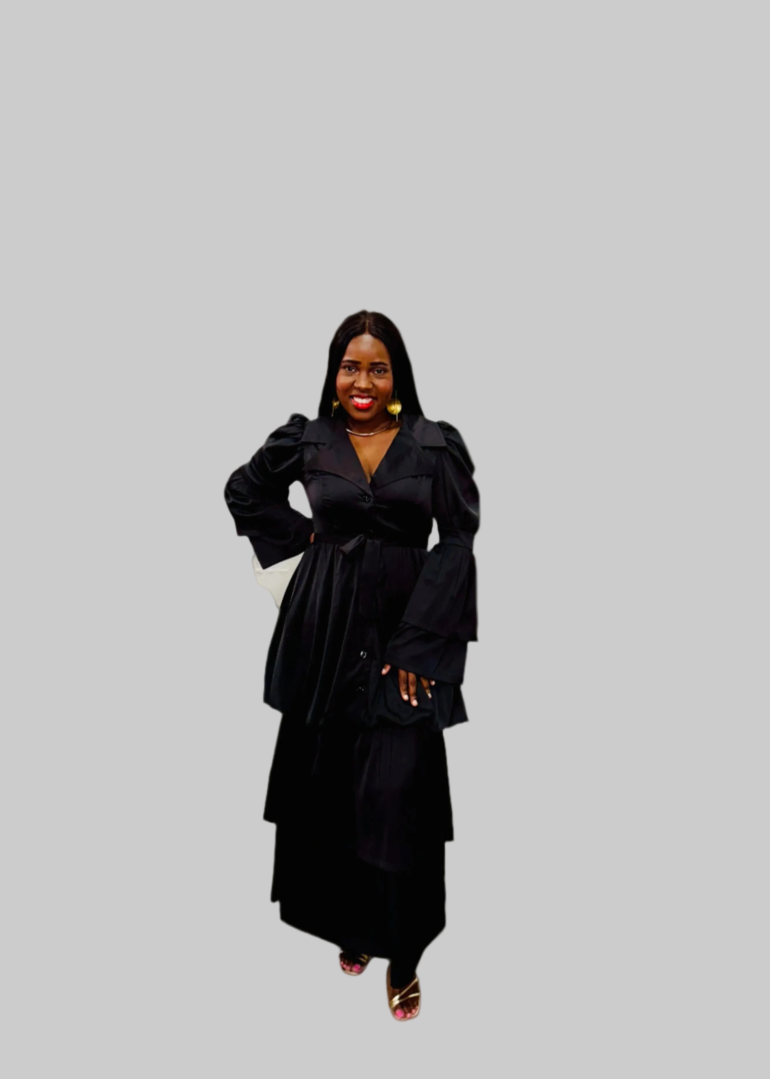 FR1074 BLACK BUBBLE FRILLED DRESS