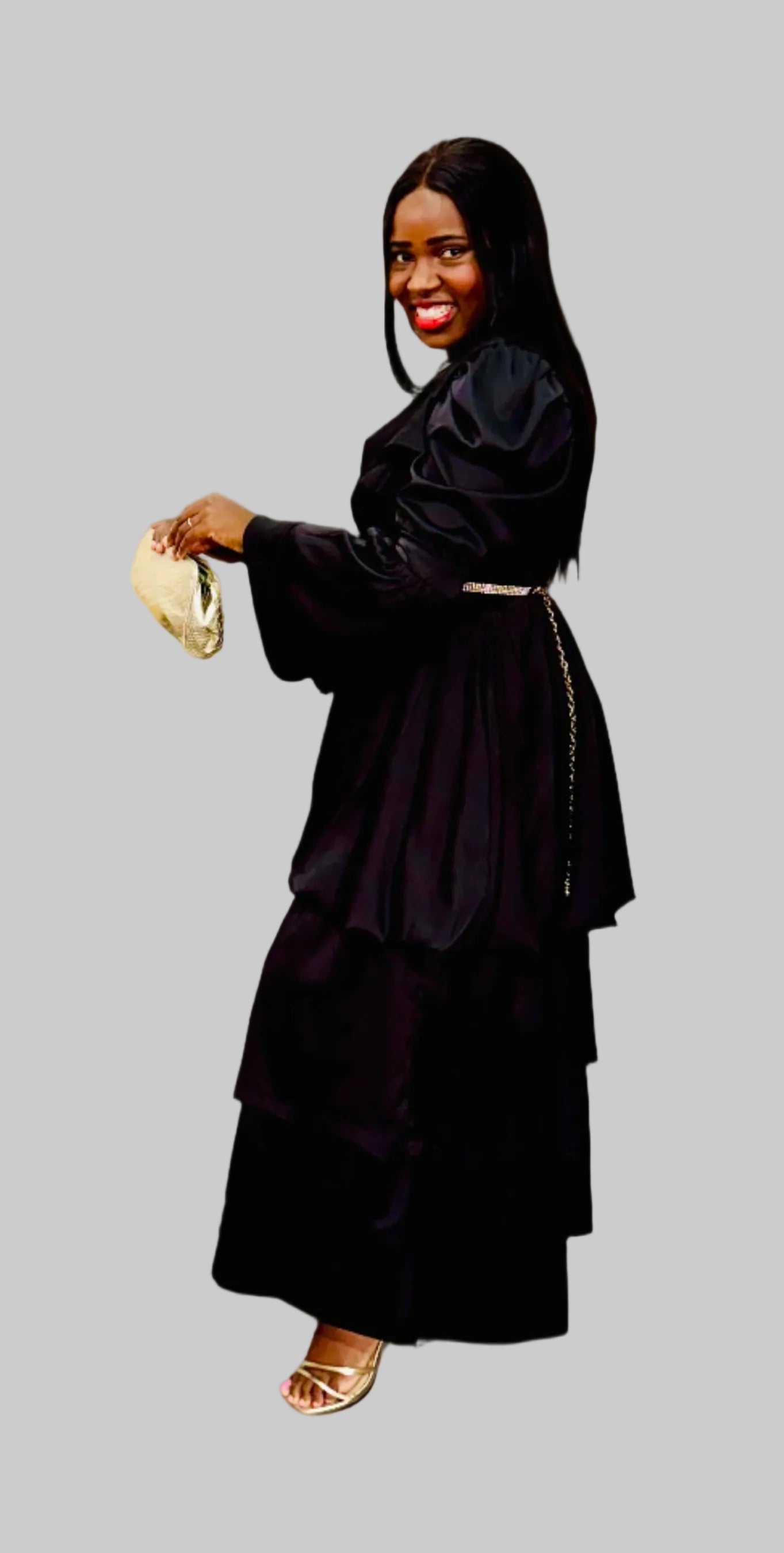 FR1074 BLACK BUBBLE FRILLED DRESS