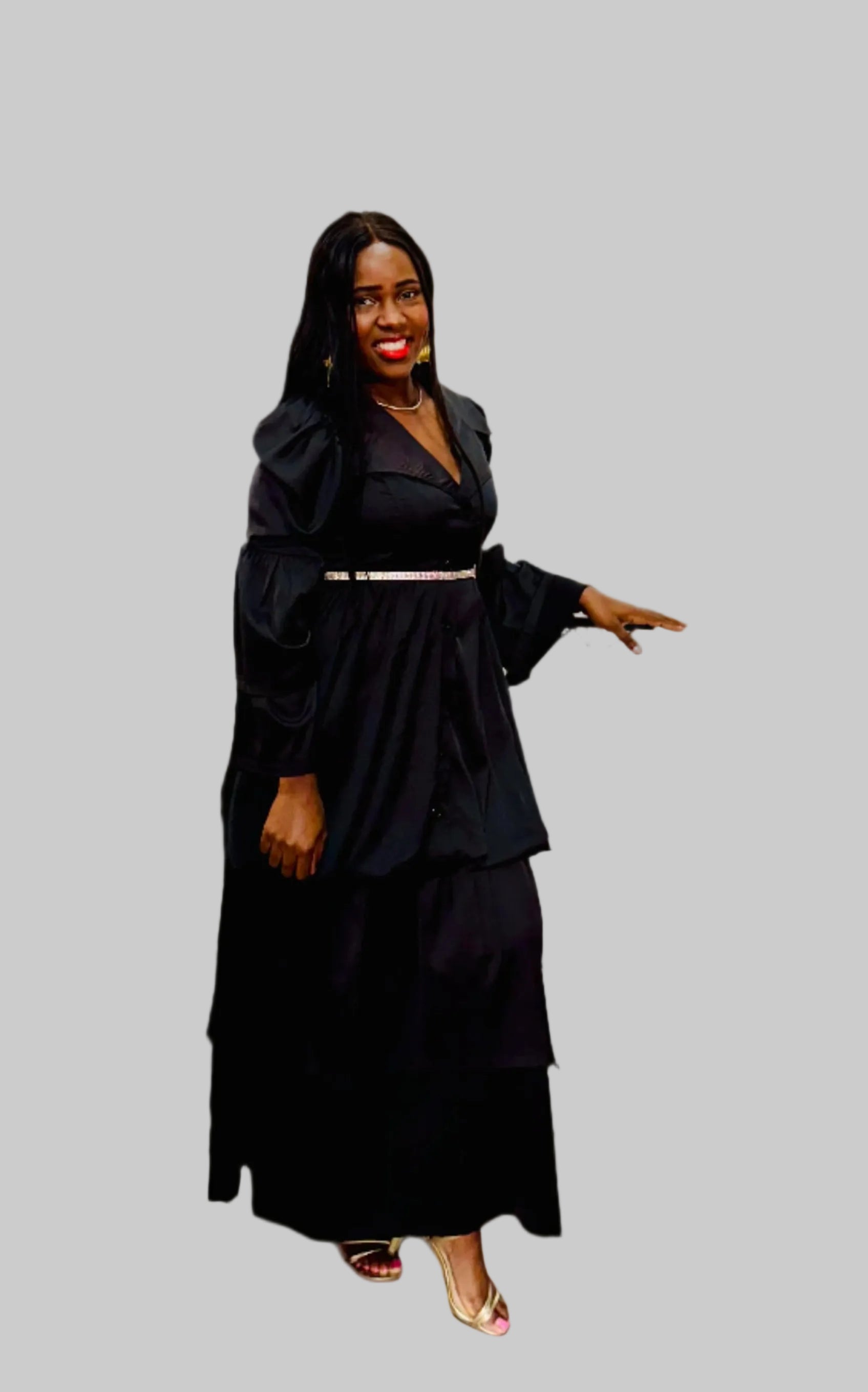 FR1074 BLACK BUBBLE FRILLED DRESS