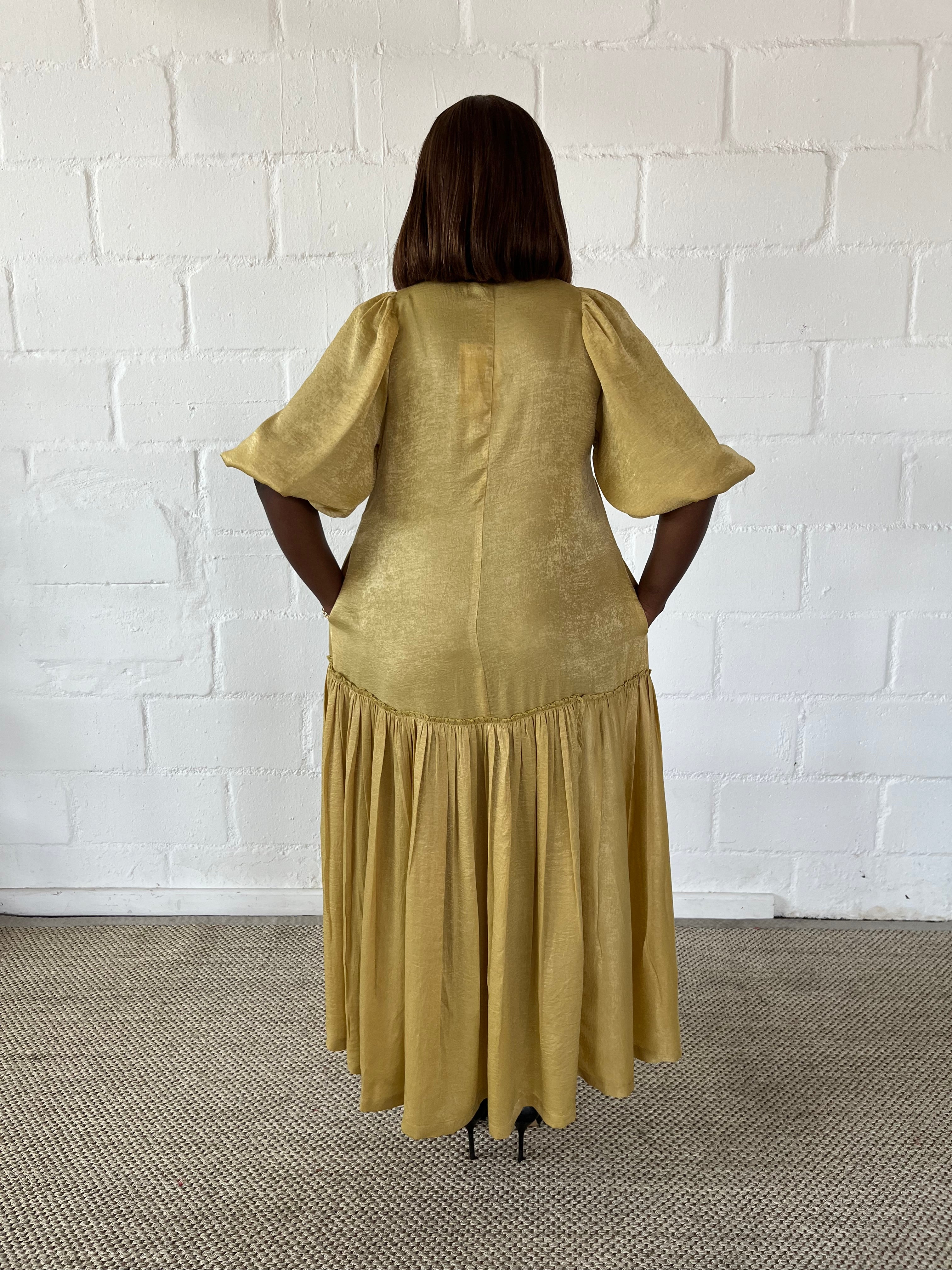 FR1108 LIME/GOLD MAXI NOLAN DRESS