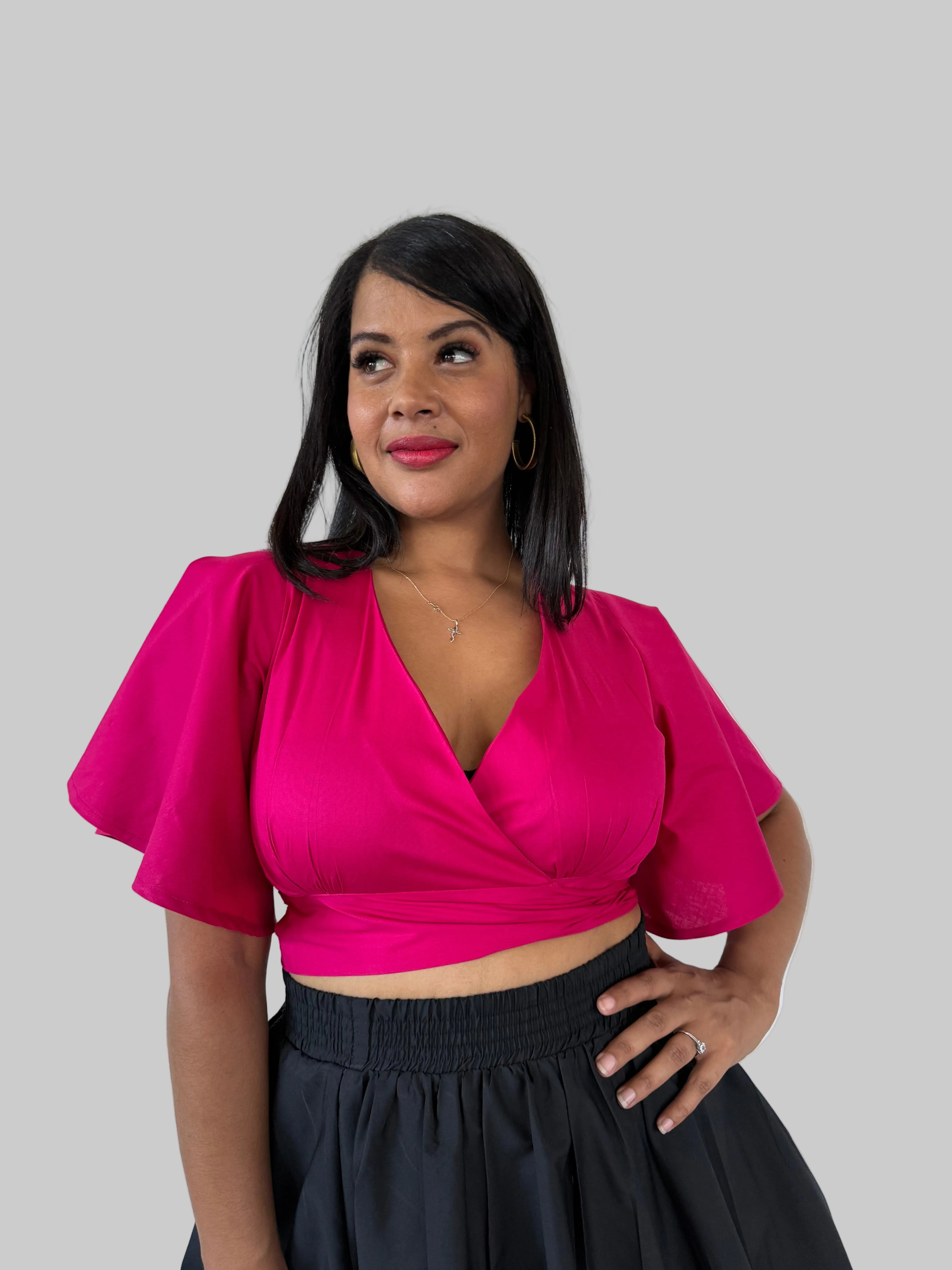 PINK CROSSOVER WRAPPED TOP