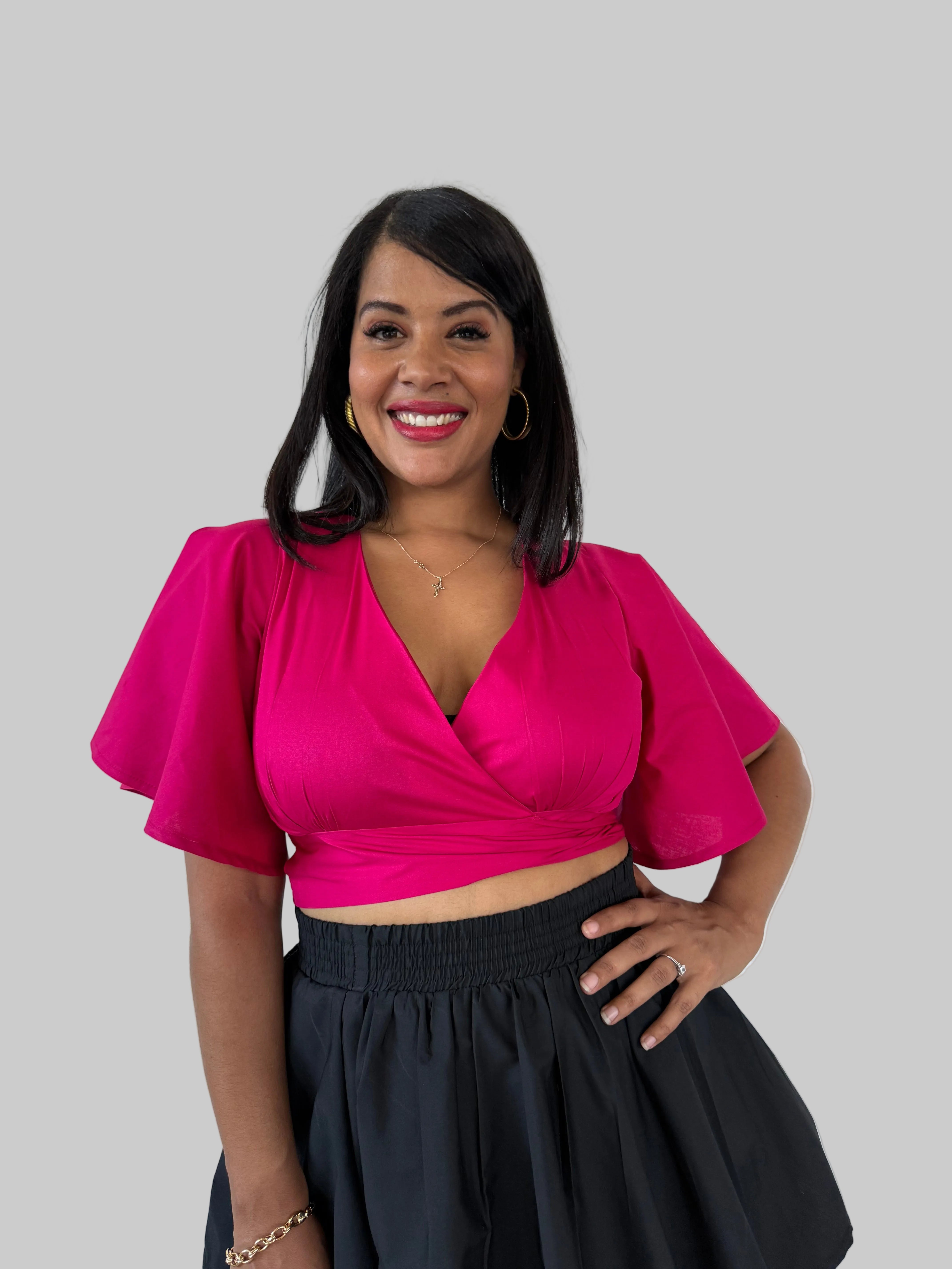 PINK CROSSOVER WRAPPED TOP