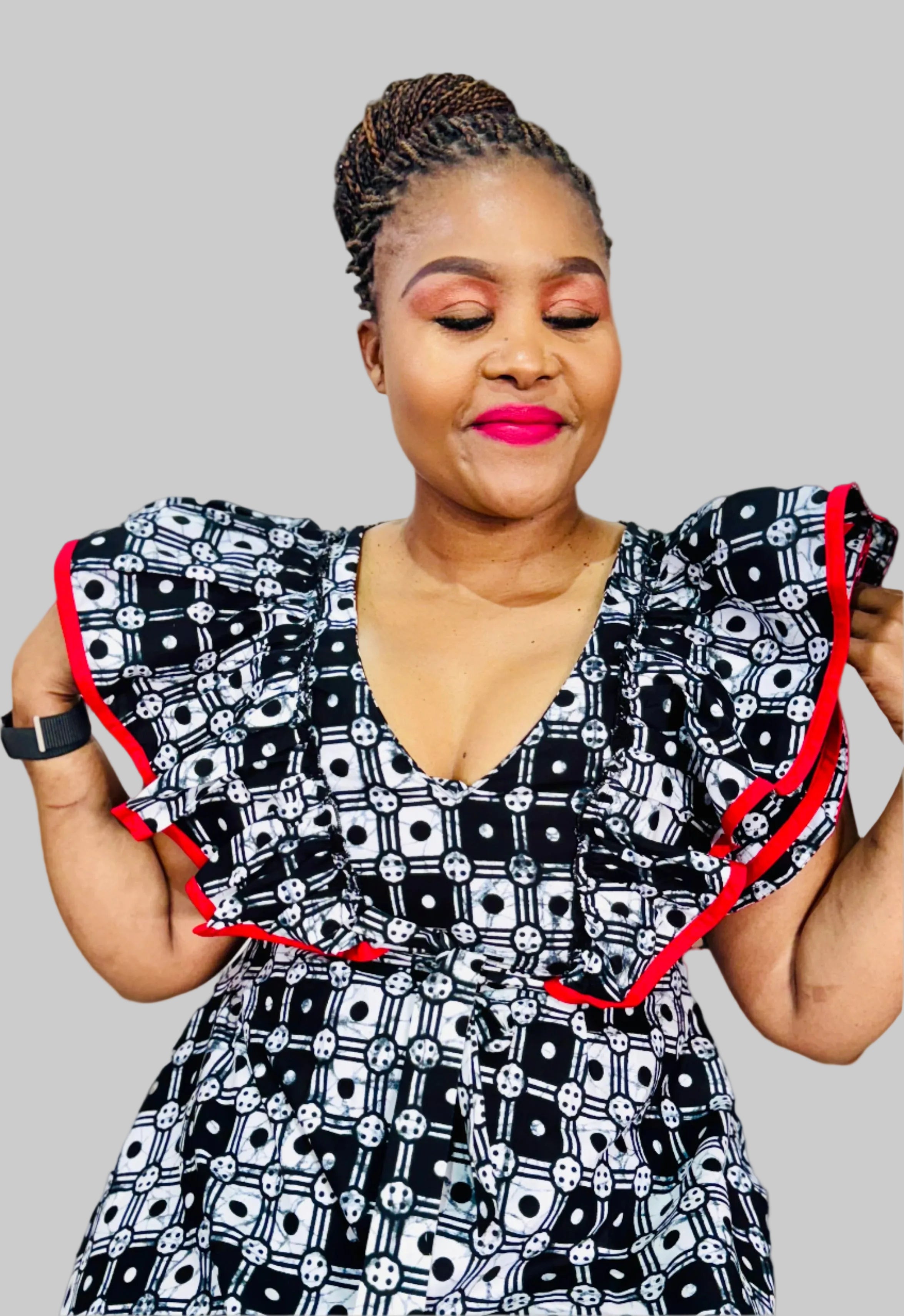 FRA89 BLACK/WHITE/RED CONTRASTED MAXI LEA DRESS