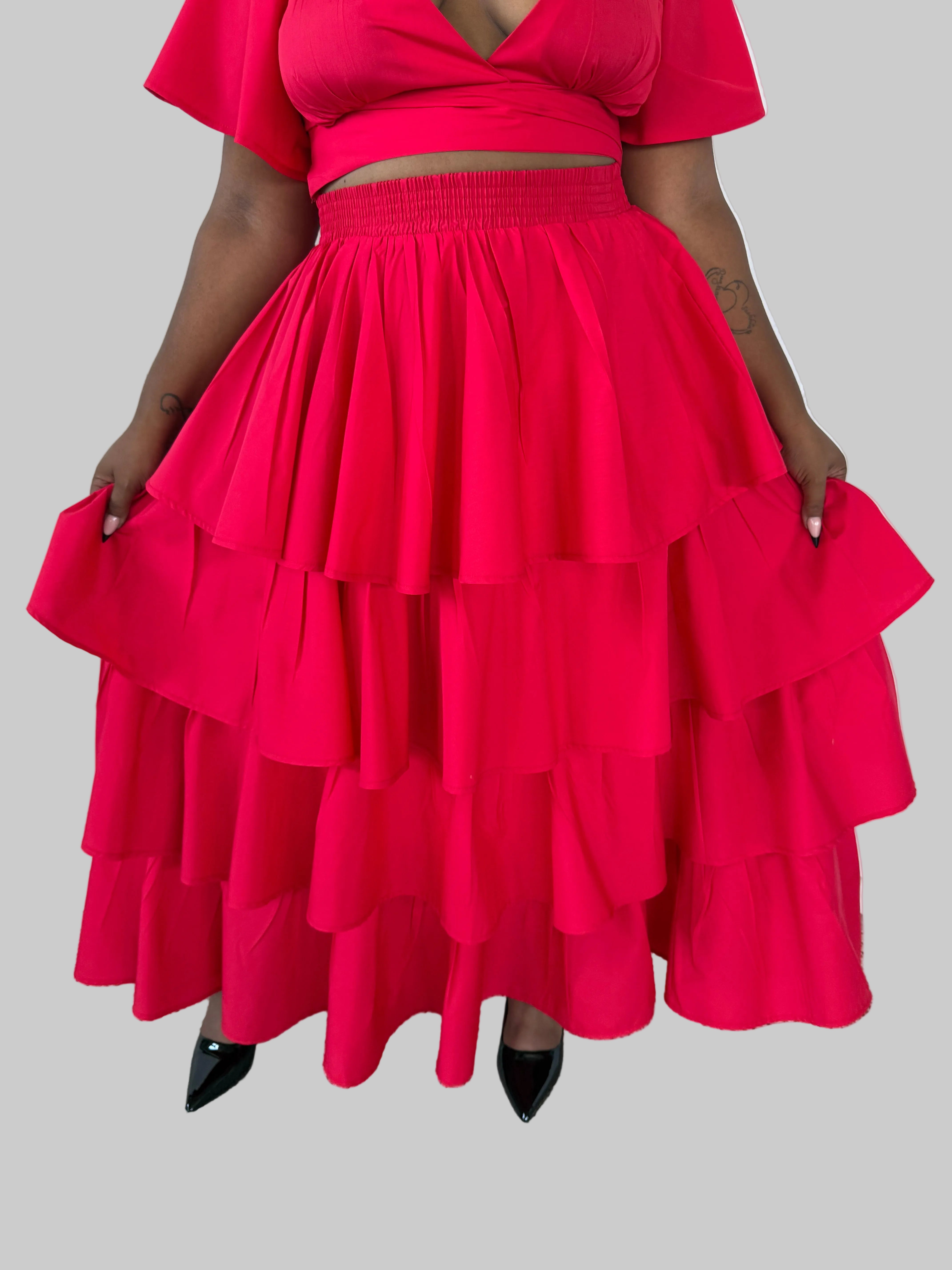 FR1122 RED LAYERED SKIRT
