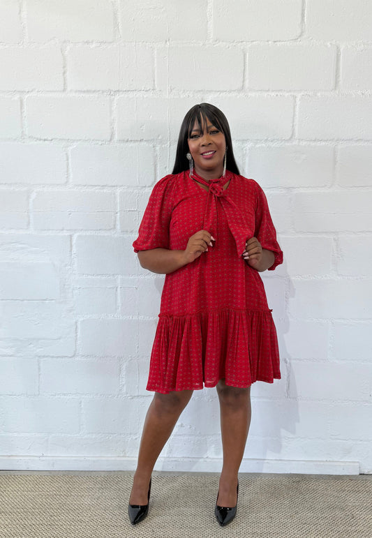 RED CHIFFON NOLAN DRESS - LOVE IN EVERY THREAD COLLECTION