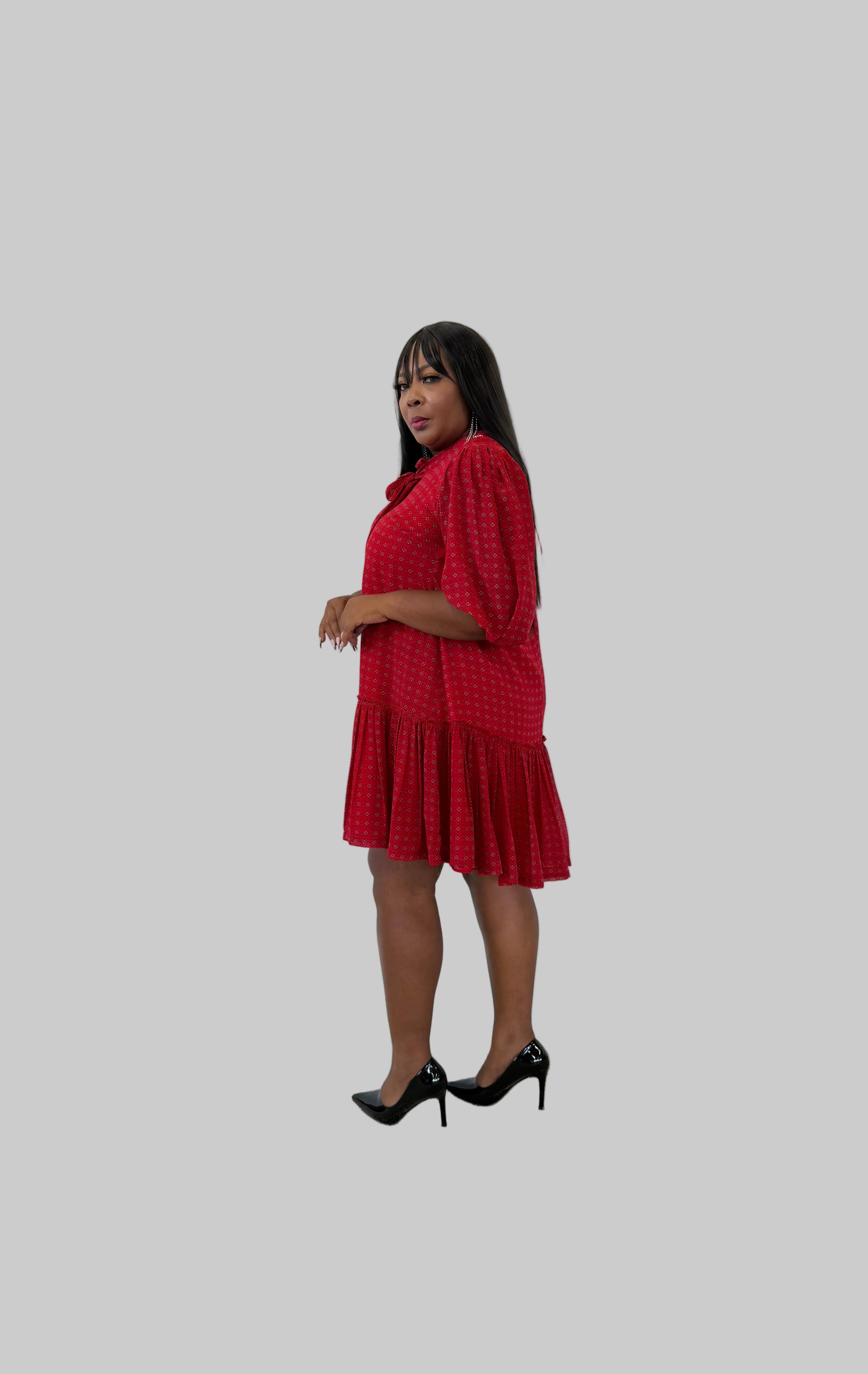 FR1114 RED CHIFFON NOLAN DRESS