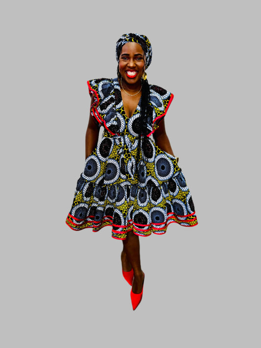 FRA86 MULTICOLOR/RED CONTRASTED LEA MIDI DRESS