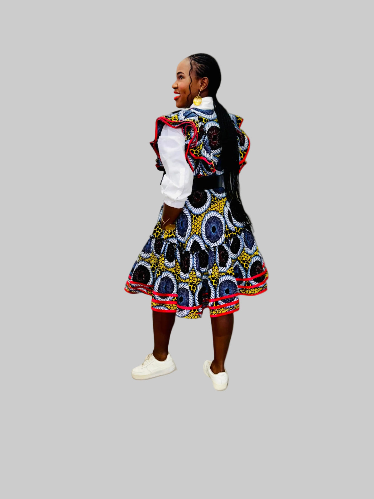 FRA86 MULTICOLOR/RED CONTRASTED LEA MIDI DRESS