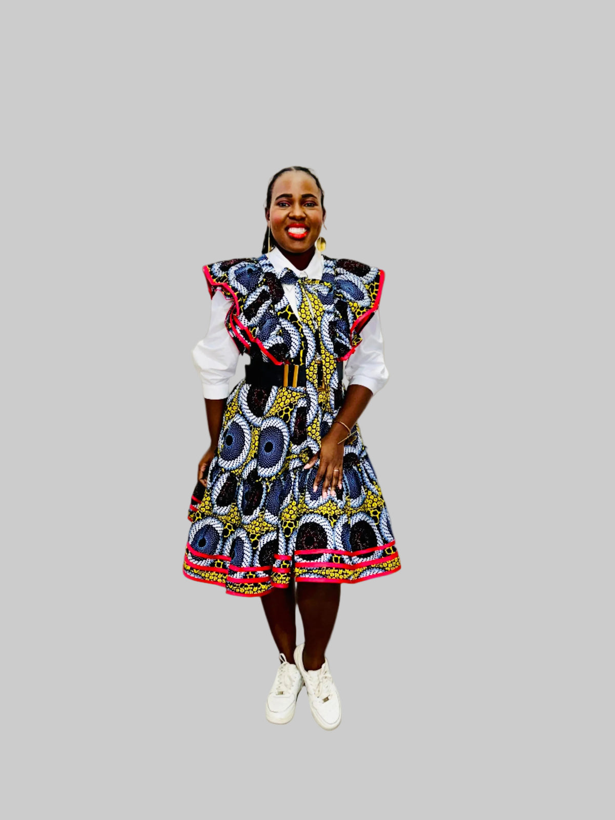 FRA86 MULTICOLOR/RED CONTRASTED LEA MIDI DRESS