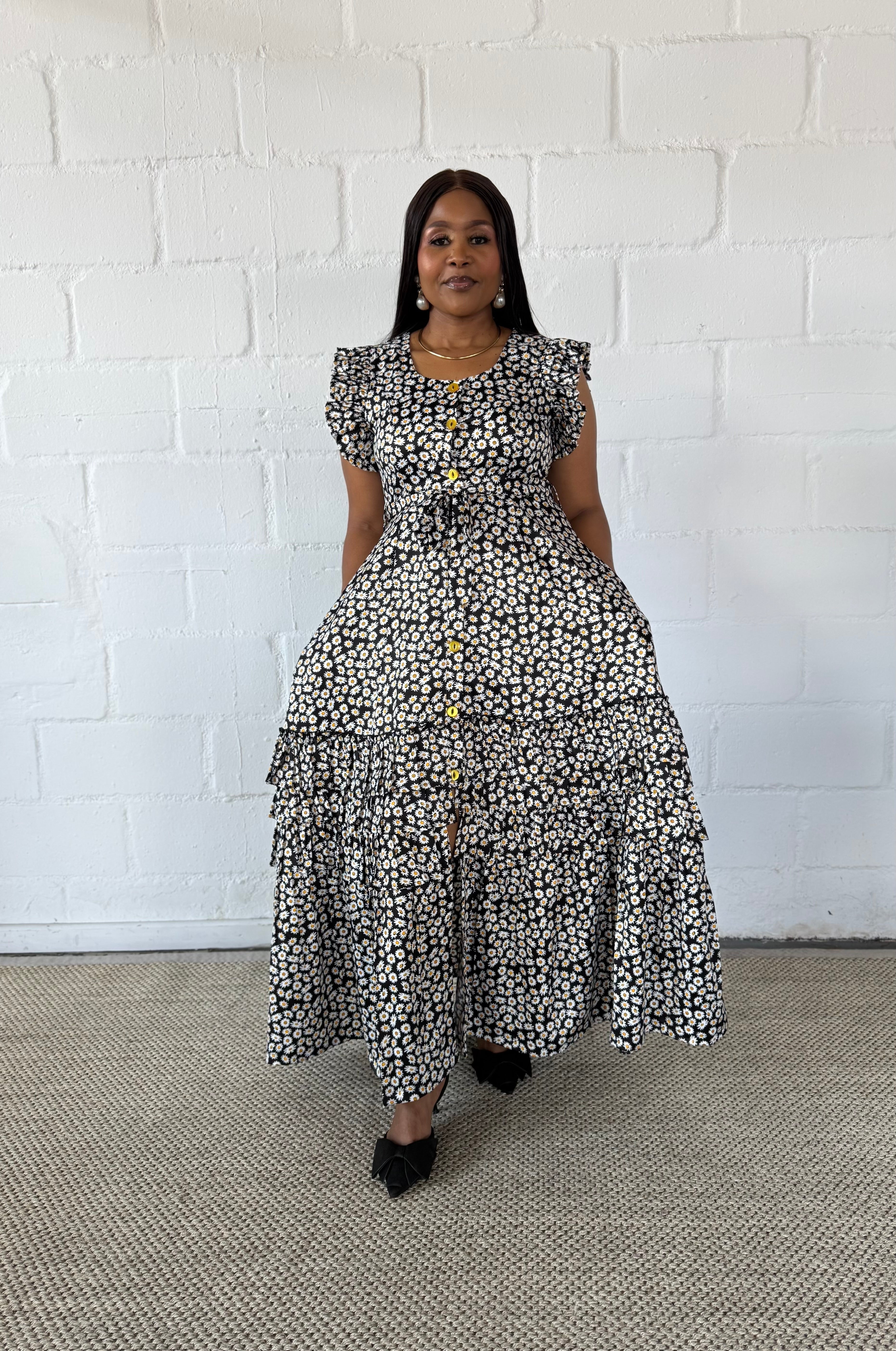 FR1111 BLACK/WHITE FLORAL THULI DRESS