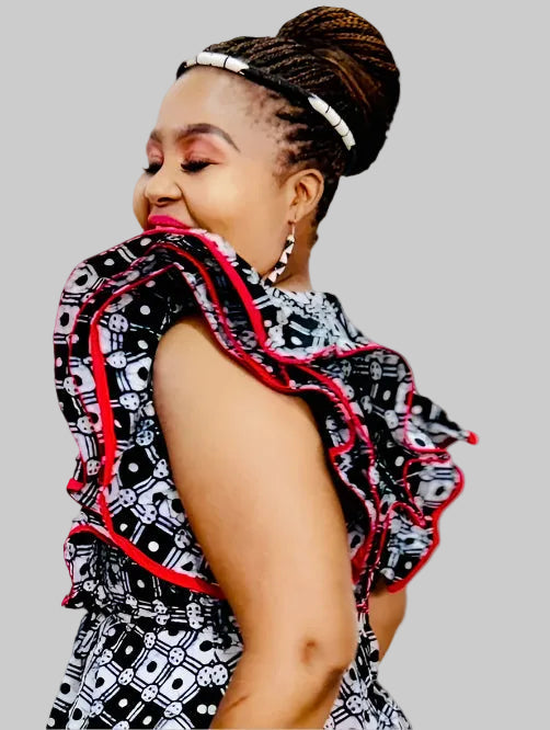 FRA89 BLACK/WHITE/RED CONTRASTED MAXI LEA DRESS